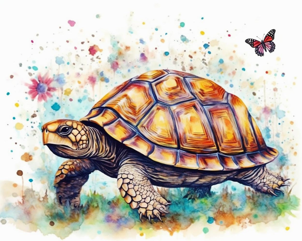 MaiYiYi Butterfly Tortoise Diamond Painting Set, 5D Full Round Drill Sea Turtle and Butterfly Diamond Painting by Numbers, Flower Turtle Paint with Gems for Adult Beginners Wall Art Decor (40X30 CM) MaiYiYi