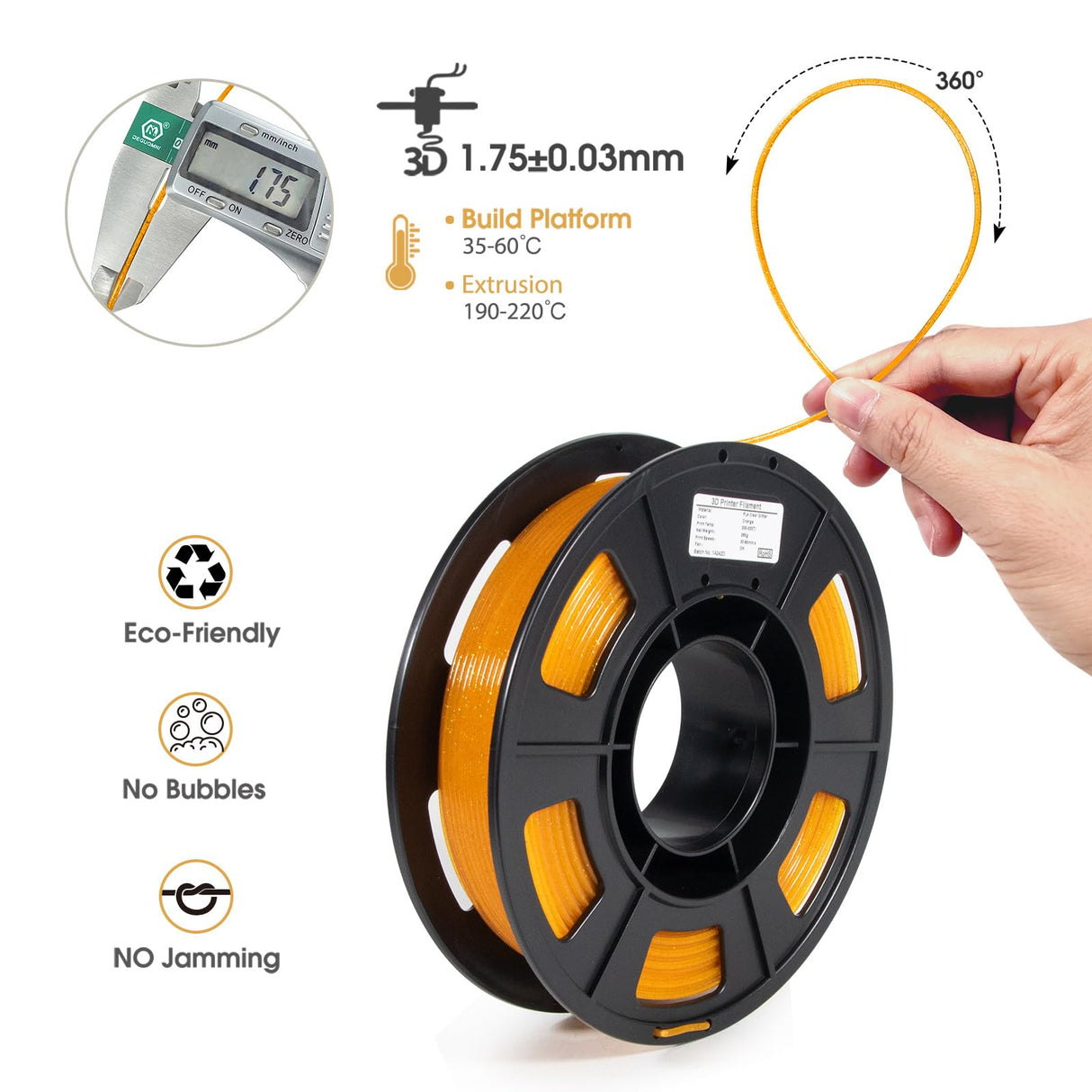 iSANMATE 3D Printer Filament Bundle, Transparent Glitter Blue, Orange, Green and Blue Violet PLA Filament 1.75 mm, 3D Printing Filament, 250g X 4 Pack iSANMATE