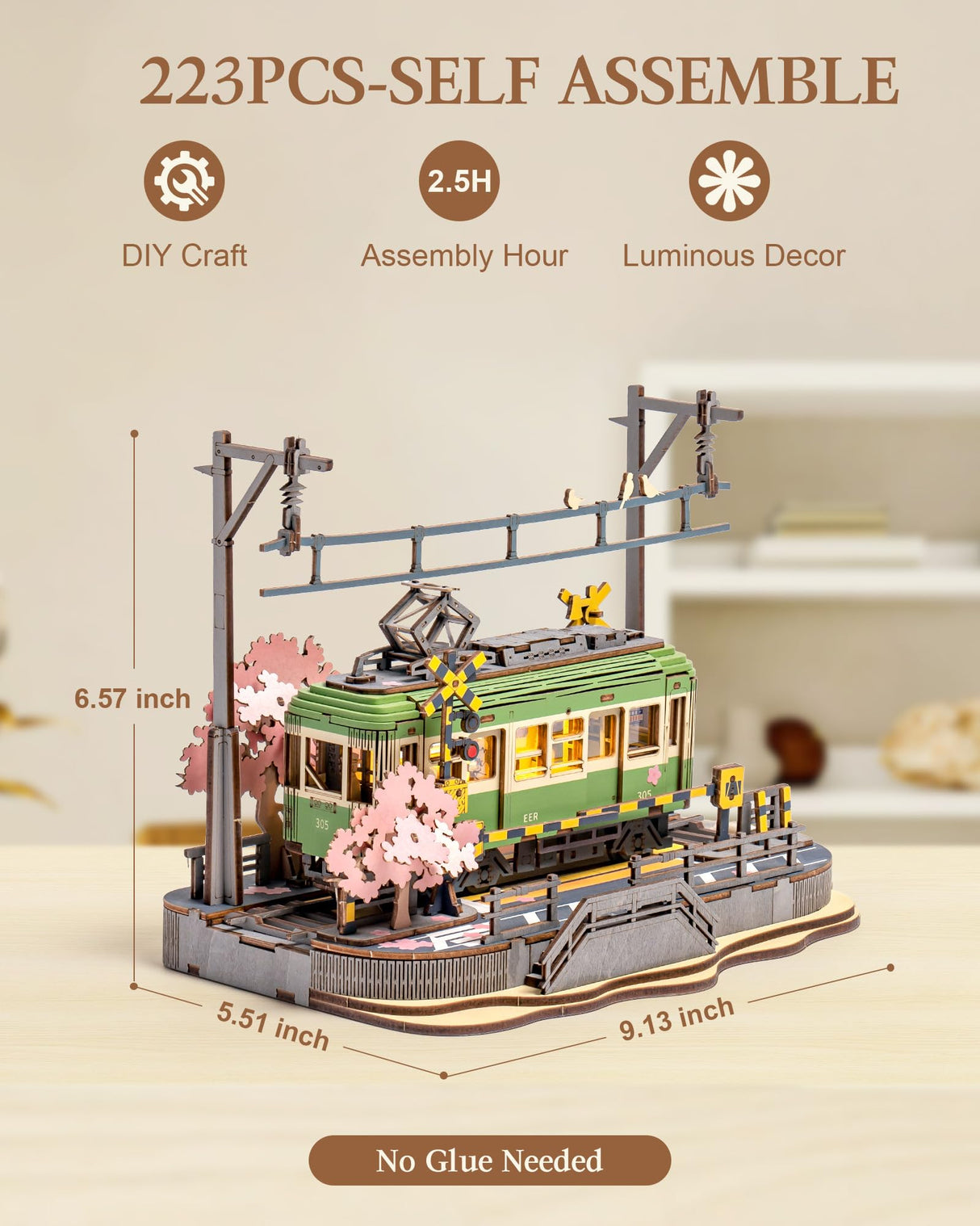 Wowood 3D Wooden Puzzles for Adults-Sakura Journey Tram, Model Car Kits Building Set for Adults, DIY Hobby Craft Kits Creative Gift STEM Toy for Girls Boys (223PCS) Wowood