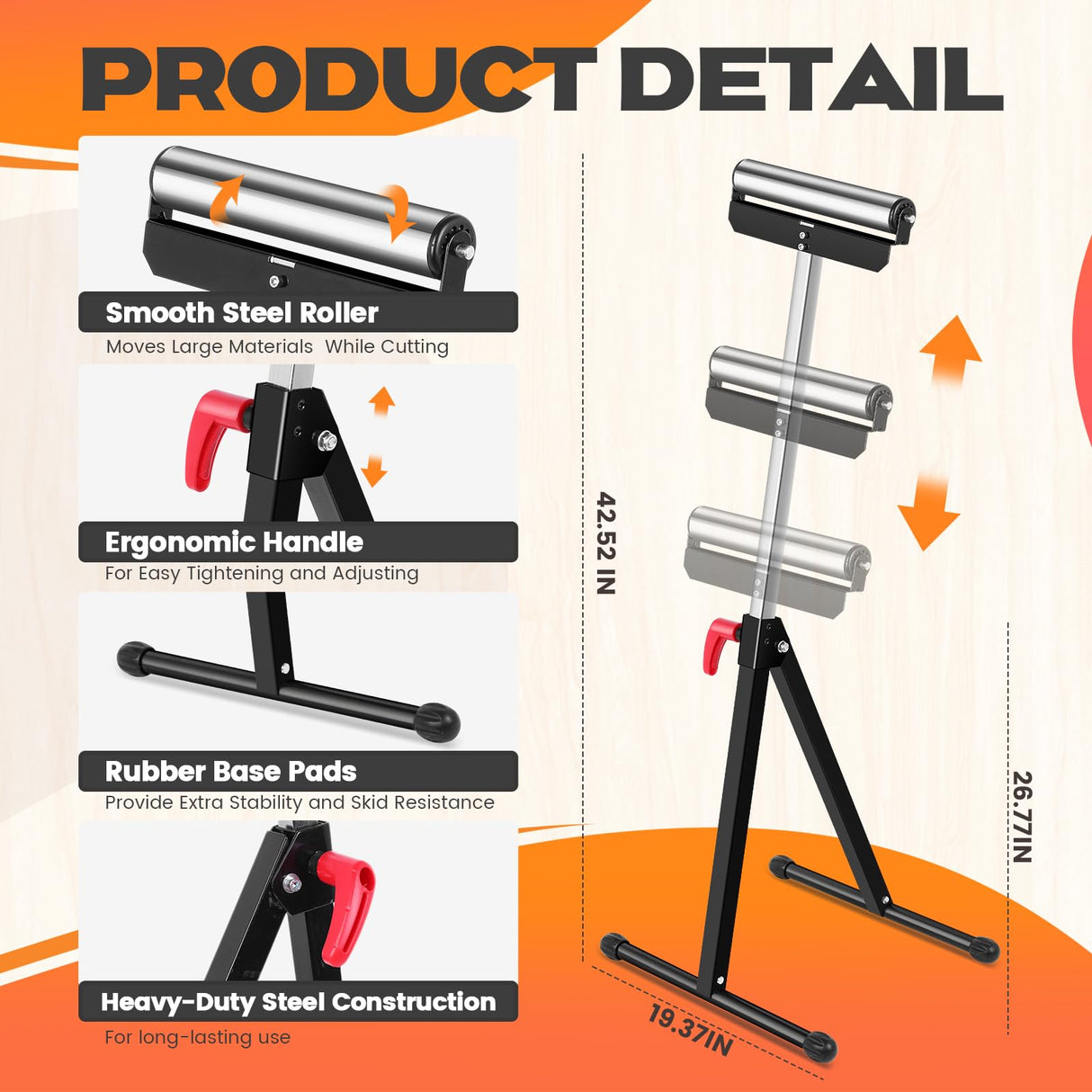 Tandefio 2 Pack Folding Roller Stand 198 LB Height Adjustable Roller Support Stand 27-43 Inch, Heavy Duty Load Capacity, Outfeed Woodworking, Black Tandefio