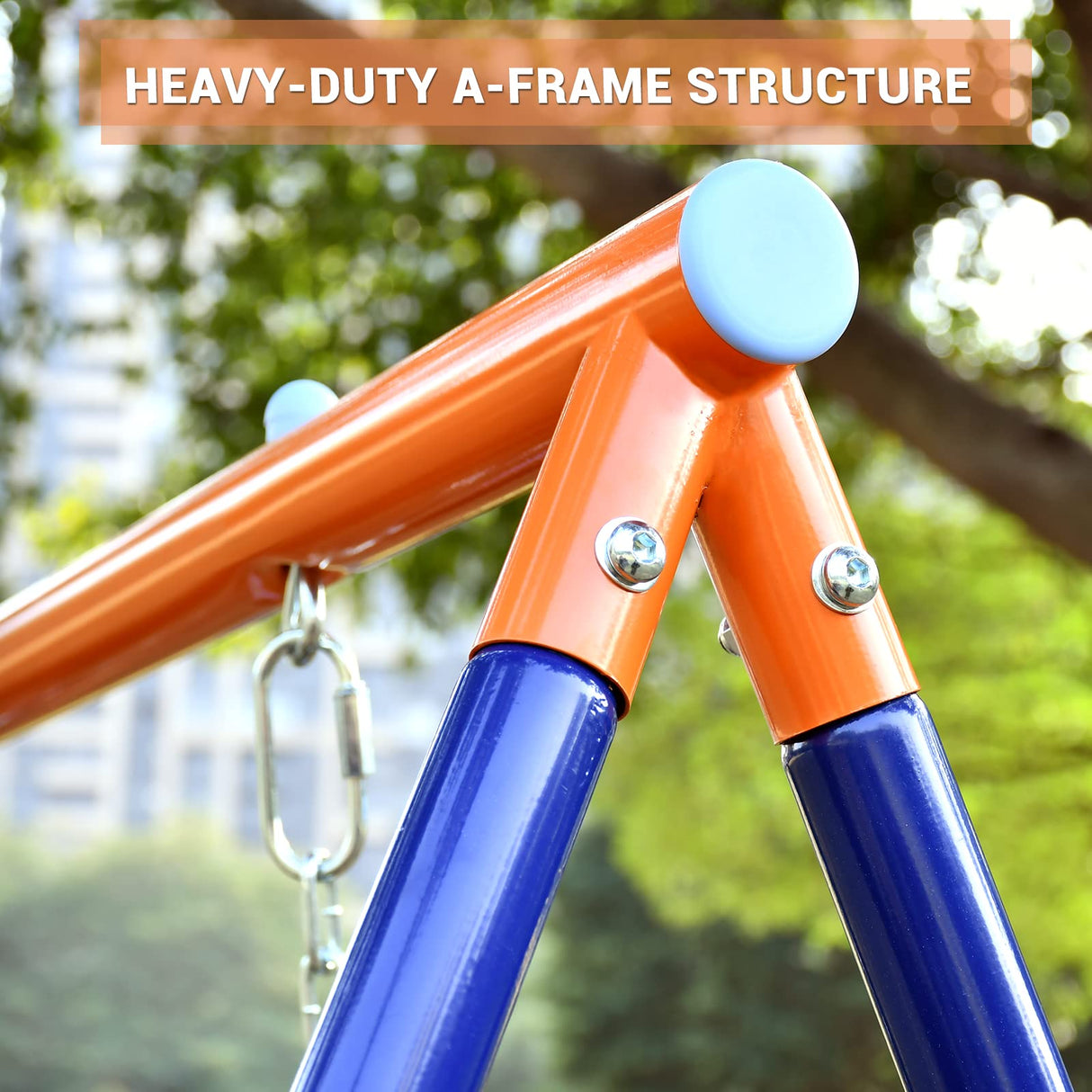 Lunafun Swing Set for Backyard with Trampoline 440lbs Swing Set with Heavy-Duty Metal A-Frame Outdoor Swing Set with 1 Saucer Swing Seat 1 Swings Seat & 1 Trampoline Lunafun