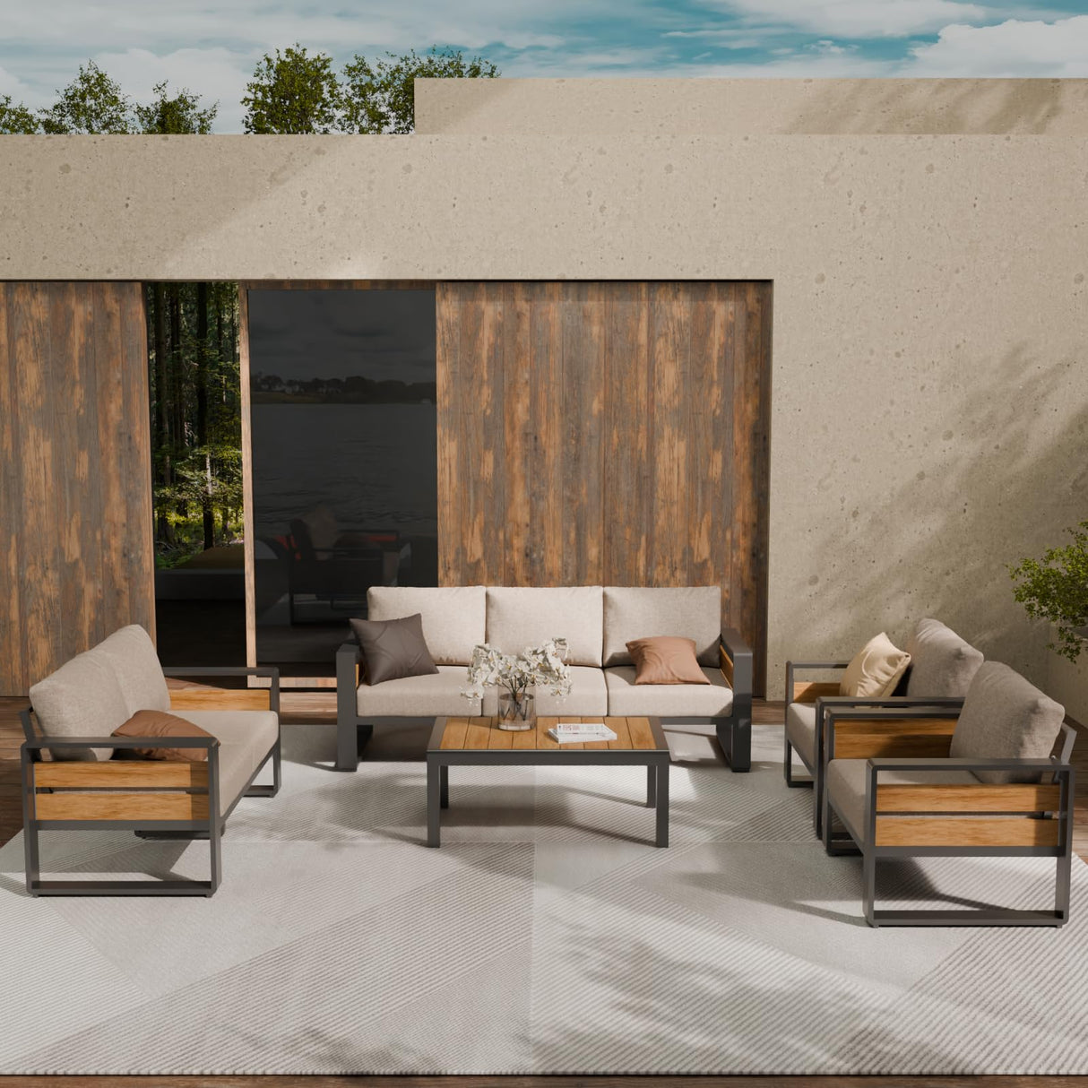 ZANDOR Aluminum Outdoor Patio Furniture Set, 5-Piece Metal Modern Outside Sectional Conversation Lawn Furniture with Coffee Table & Washable Thick Cushions,Seating Sofa for Garden/Backyard/Porch Grey ZANDOR