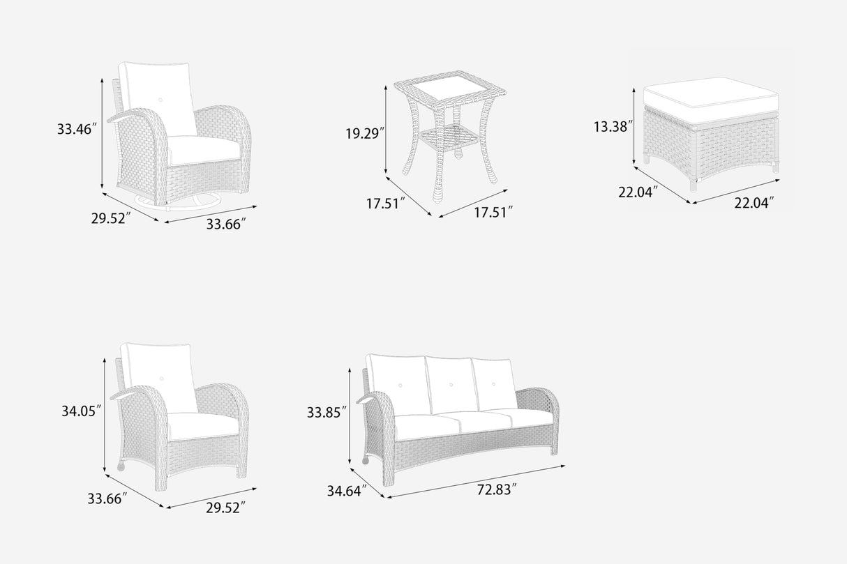 LayinSun 9 Pieces Outdoor Patio Furniture Set, Rattan Wicker Sectional Swivel Rocker Chairs Sets LayinSun