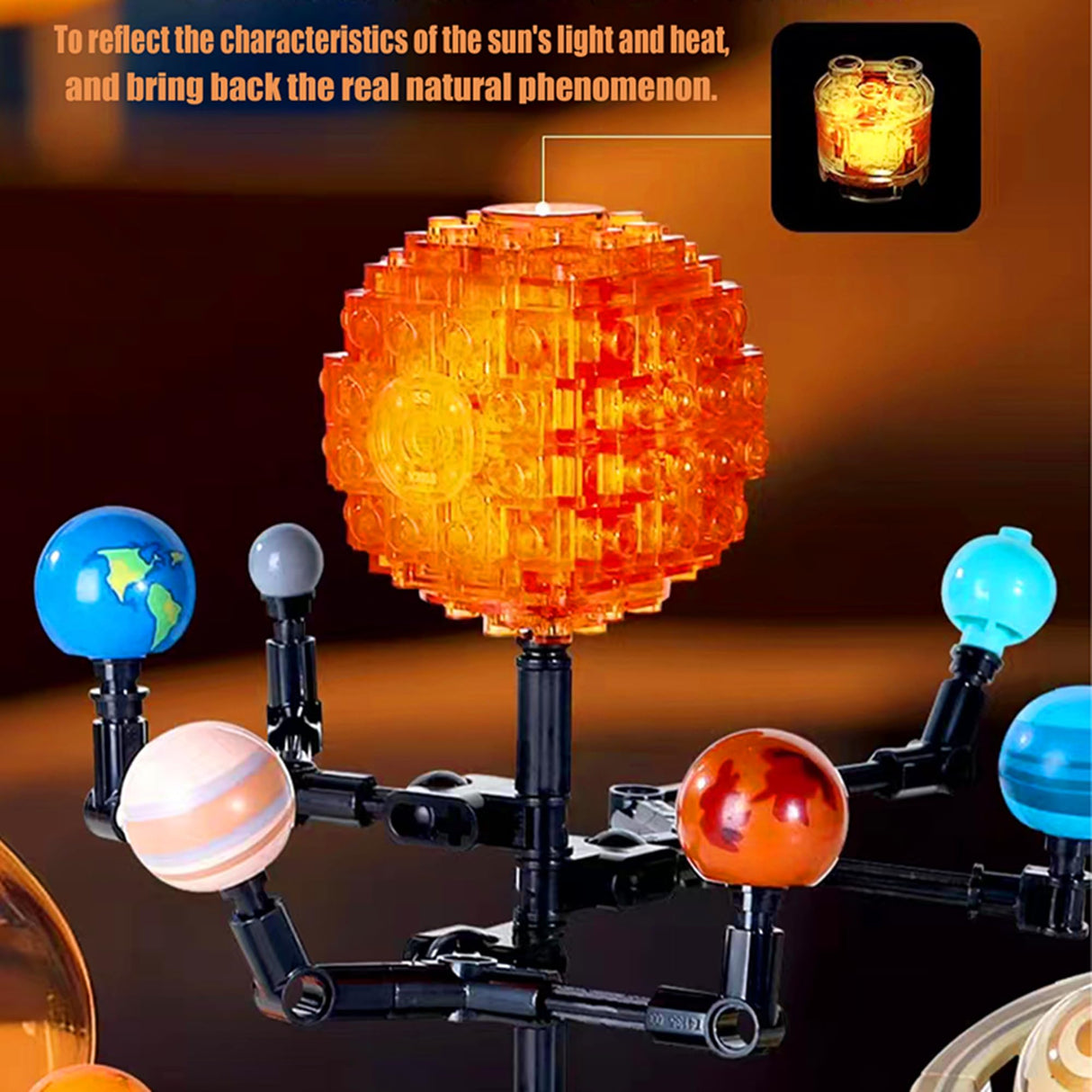 Rotating Solar System Building Blocks with Light Toy, Children's Education STEM Experiment Toy, Astronomical Science Toy, with Rocket Model, Gift for Boys 8-14 Years Old, 775 Piece Building Blocks Set CAEROKEERL