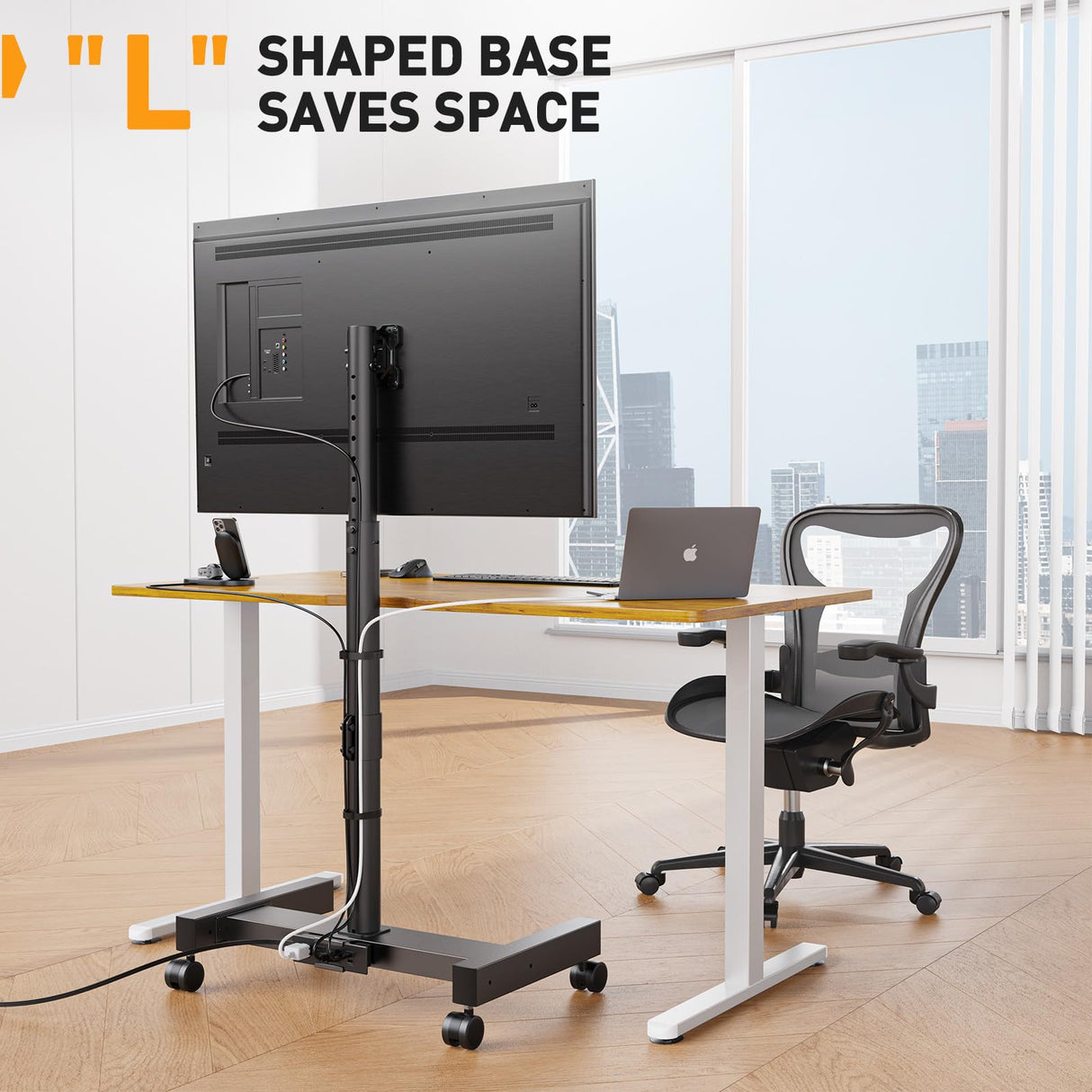 Perlegear Rolling TV Stand with Power Outlet for 26-50 inch TVs up to 55 lbs, Tilting Mobile TV Cart Portrait to Landscape, 8 Height Settings, Mobile TV Stand with Wheels, Max VESA 300x300mm, PGTVMC19 Perlegear