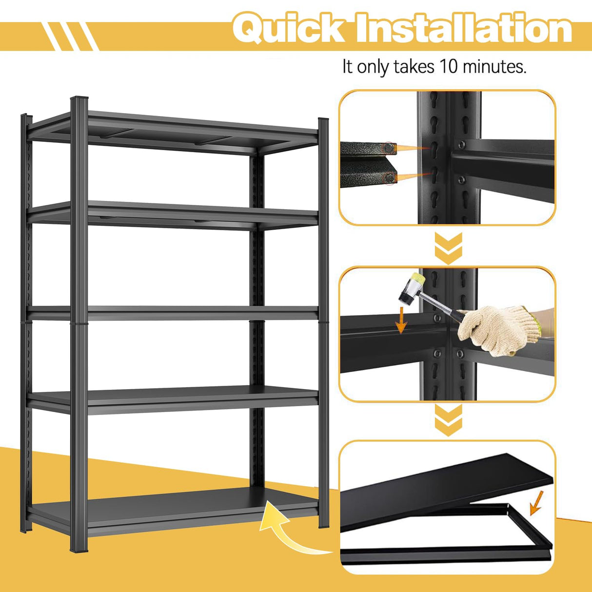 Garage Shelving Metal Storage Shelves 3500LBS Garage Storage Shelves Heavy Duty 5-Tier Adjustable Shelving Units for Basement, Commercial, Warehouse, Industrial, Black PRESTELION