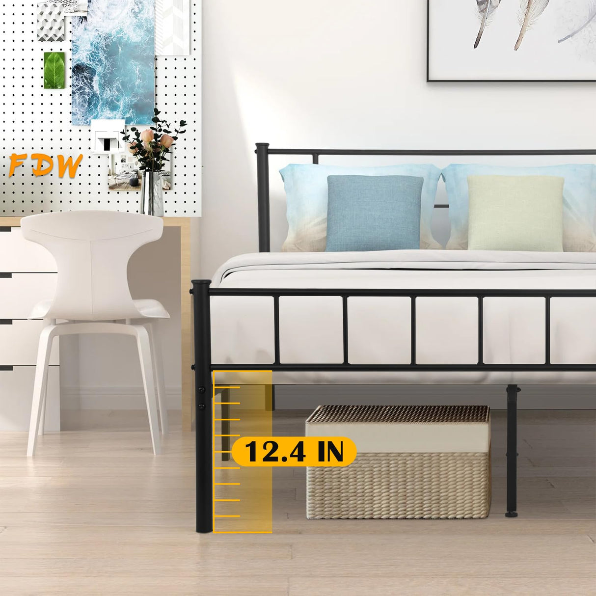 PayLessHere 14 Inch High Metal Platform Bed Frame with Headboard Maximum Storage Space Under The Heavy Duty Bed Frame No Box Spring Needed Noise-Free Easy Assembly (Full) PayLessHere