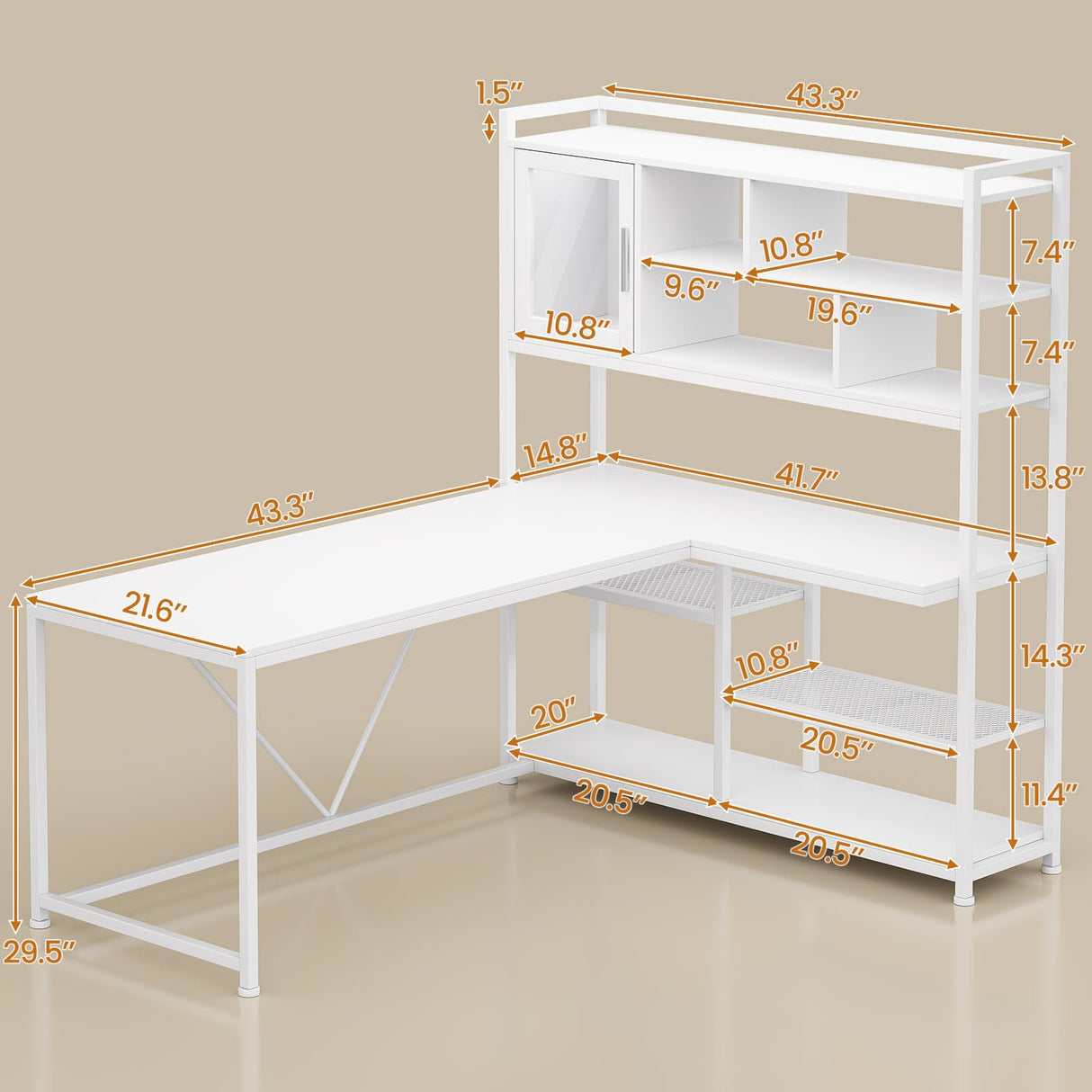 SEDETA L Shaped Computer Desk, 58'' Office Desk with LED Light and Bookshelf, L Shaped Corner Desk with Storage Shelves for Home Office, Gaming Desk, L Desk, White SEDETA