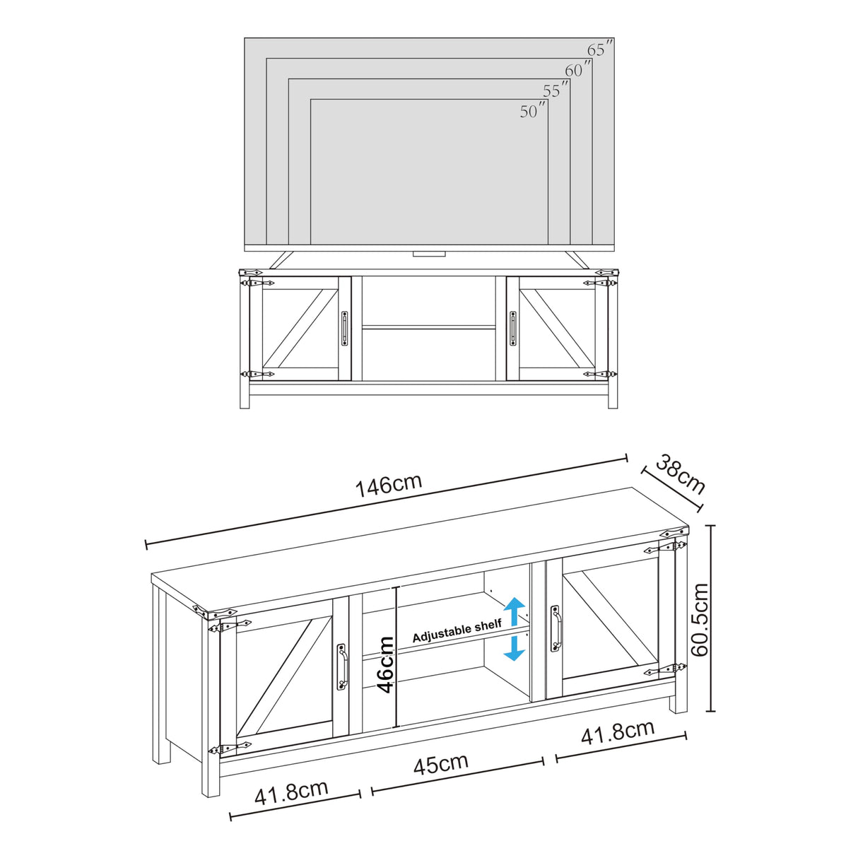 Panana Modern Farmhouse TV Stand for 65 inch TV, Entertainment Center with Storage and Open Shelves, Wood TV Stands TV Table Stand for Living Room, Bedroom (White, for 32"-65" TV) Panana