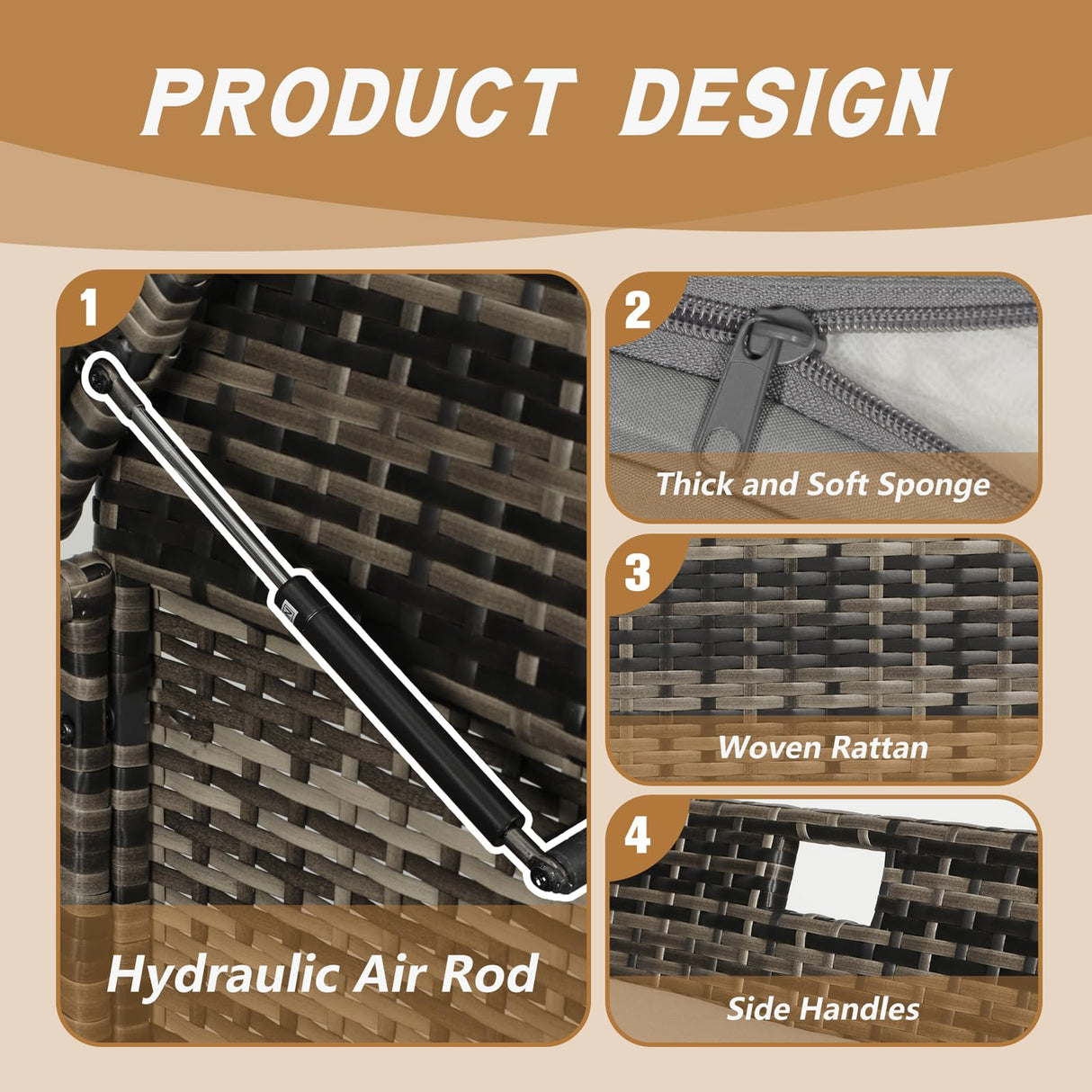 Patiomore 90 Gallon Outdoor Wicker Storage Bench with Cushion, Patio PE Rattan Deck Box with Handles (Gray), Grey Patiomore