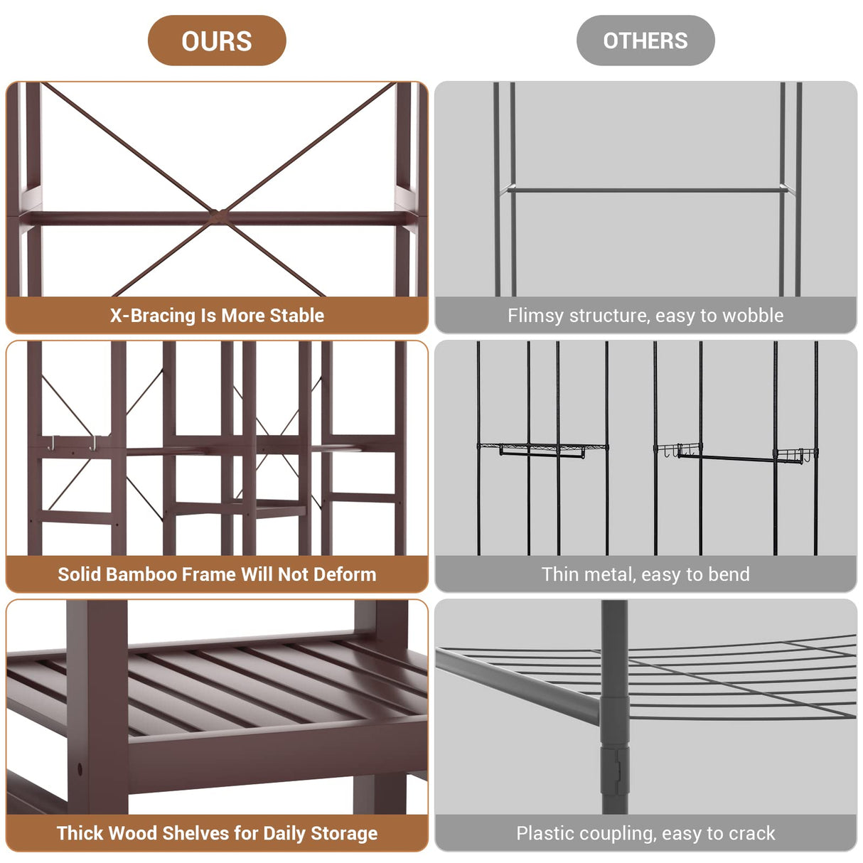 Homykic Bamboo Closet System Clothes Rack, Large Freestanding Garment Rack Clothing Rack for Hanging Clothes with 7 Storage Shelves and 5 Rods, Open Wardrobe Organizer with 4 Hooks, Espresso Homykic