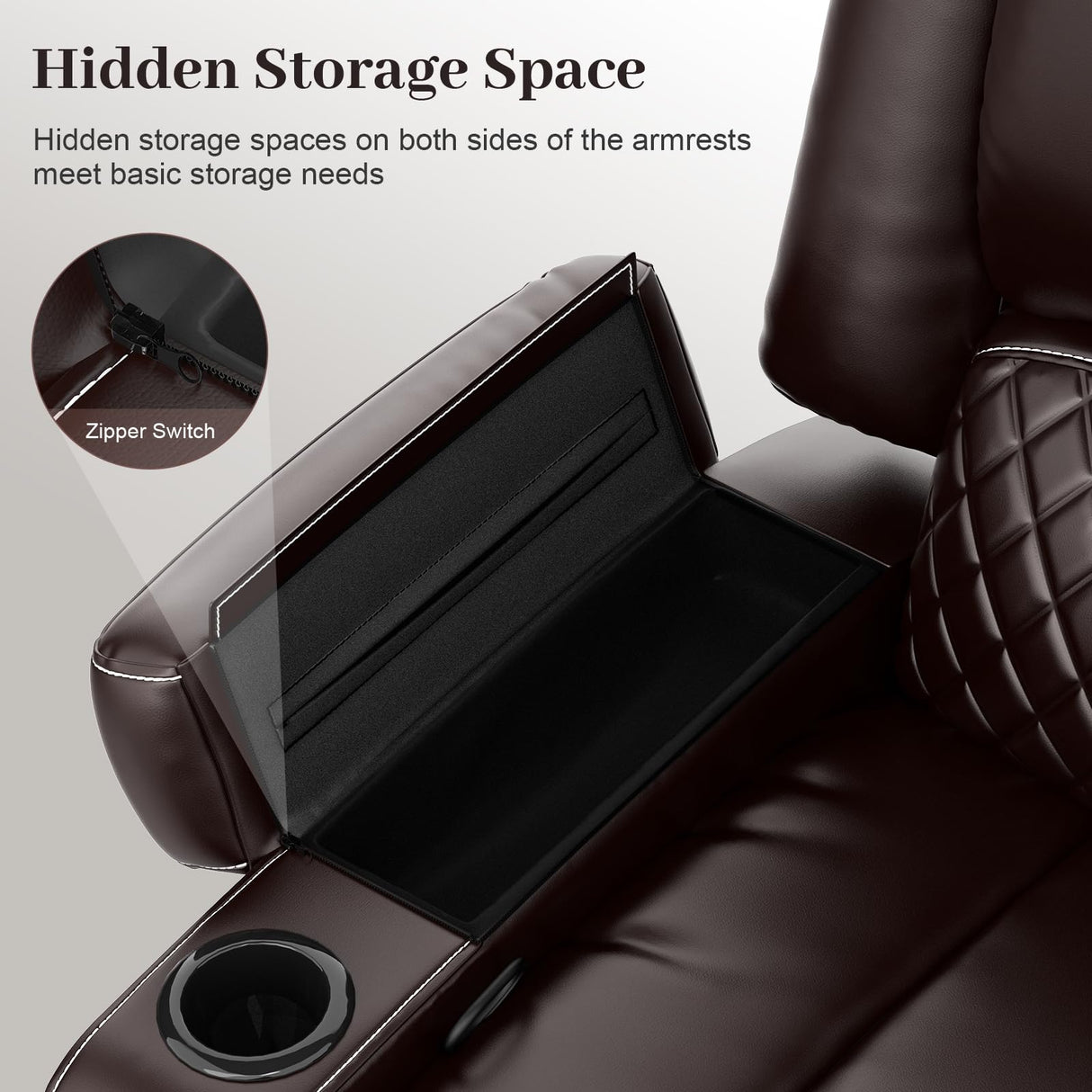 Yolsali Loveseat Recliner Sofa, Manual Reclining Loveseat with Removable Armrest, Faux Leather Recliner Loveseat for Adults with 2-Tier Cushions, USB Charging Ports, Cup Holders - Brown Yolsali