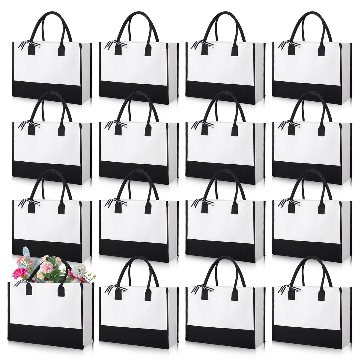Reginary 12 Pack Canvas Tote Bags Initial Classic Present Bag Personalized Canvas Beach Bag for Wedding, Birthday, Beach(Black and White) Reginary