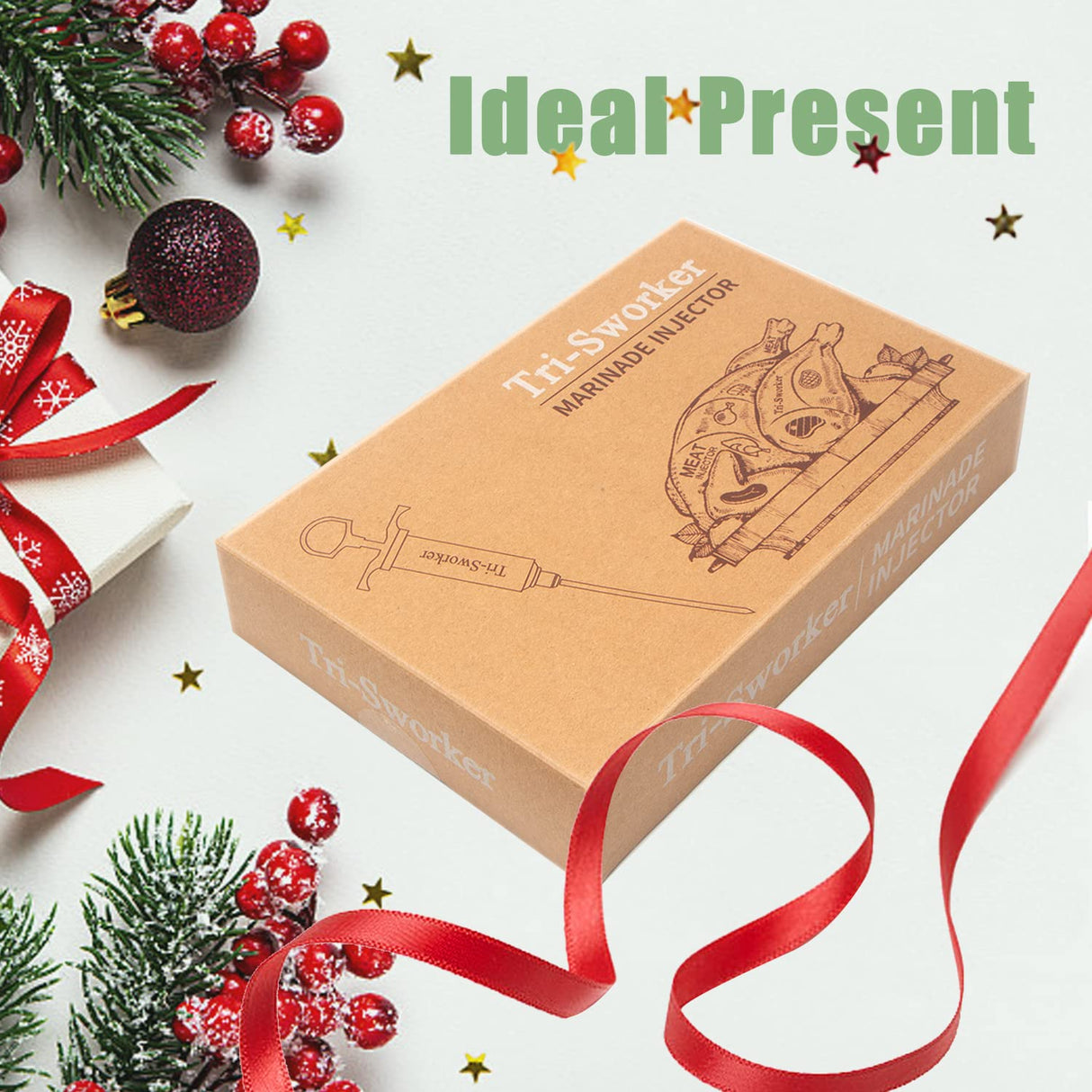 Tri-Sworker Meat Injector Syringe for Smoking with 4 Marinade Flavor Food Injector Needles, Ideal to Injector Marinades for Meats, Turkey, Brisket, Beef; 2-OZ Capacity Tri-Sworker