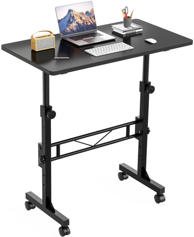 HOMIDEC Standing Desk, 32 Inch Portable Small Desk Adjustable Height, Rolling Home Office Desks with Wheels, Sit Stand Desk for Bedroom Walking Pad Home Office Small Space, Black