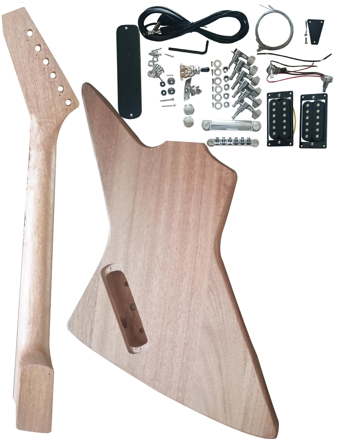 HENGYEE EX-Style DIY Electric Guitar Kit Mahogany Body and Neck - Rosewood Fingerboard Explorer Style Electric Guitar Builder Kit sdhengyee
