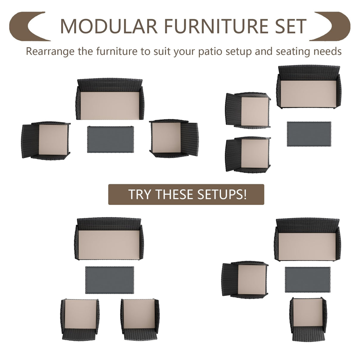 RTDTD 4 Pieces Patio Furniture Set Outdoor Conversation Set Rattan Furniture Set Wicker Chairs and Sofa with Glass Table for Porch Pool Backyard Lawn Garden Sand RTDTD