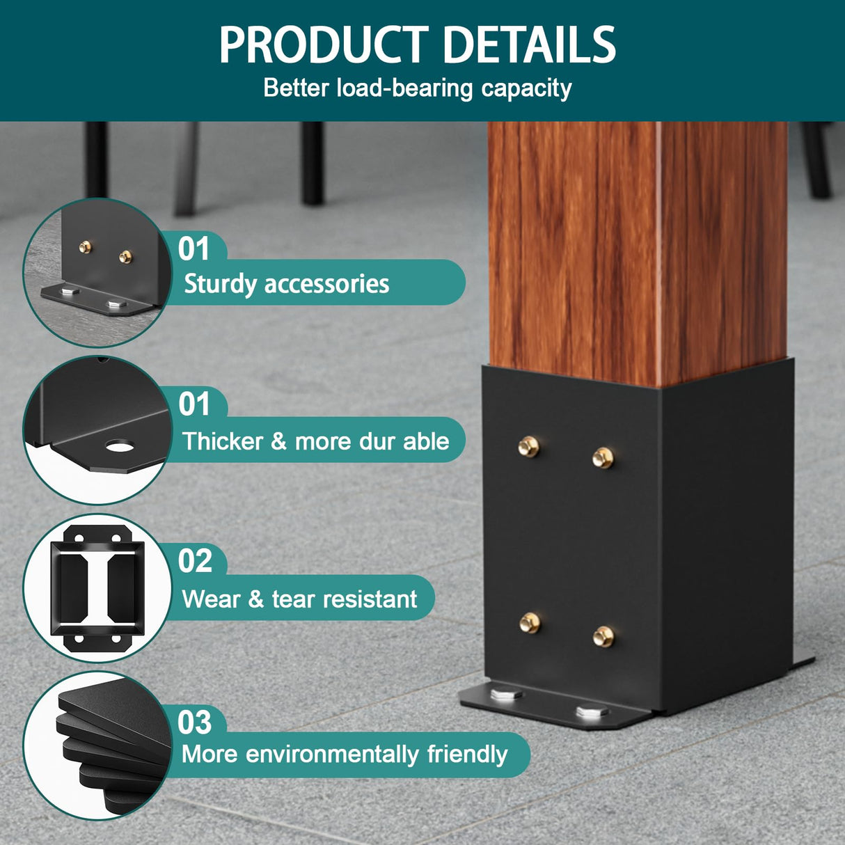 SPACEEUP 4x4 Post Base 2 Pcs, Inner Size 3.6"x3.6" Deck Post Base, Heavy Duty Powder-Coated Post Anchor Black Wood Post Brackets for Decking Porch Railing Support SPACEEUP