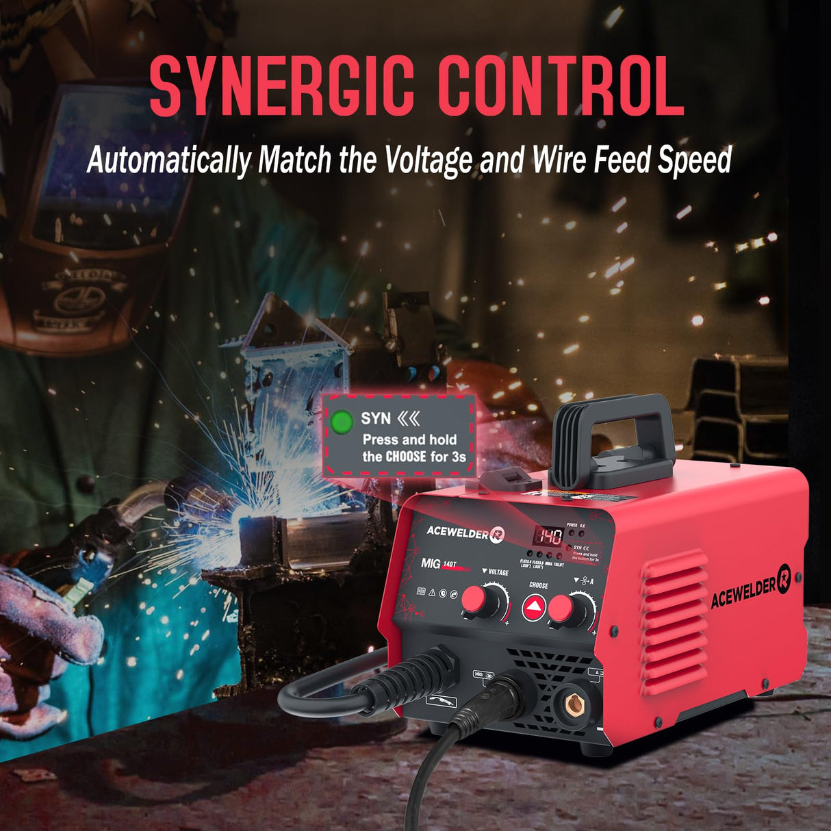 ACEWELDER 140A Gasless Flux Core MIG Welder/Lift TIG/Stick 3 in 1 Welding Machine 110V Portable IGBT Inverter Synergy Welder Machine Acewelder