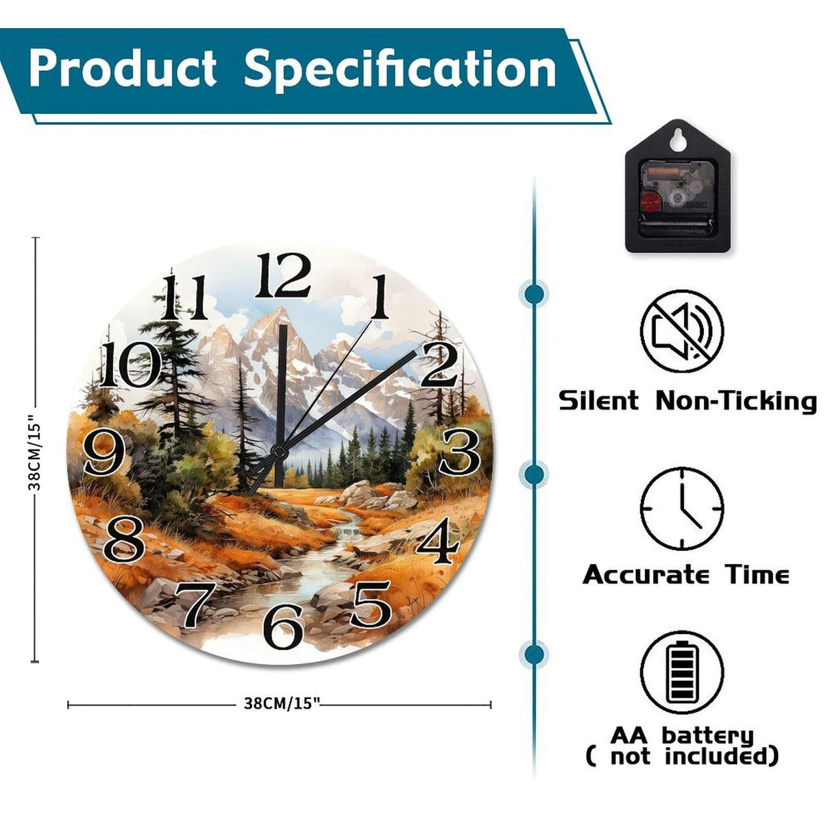 Guangpat Grand Teton National Park Tourist Attraction Wall Clock Grand Teton National Park Large Wooden Wall Clocks 15 Inch Modern Home Decor for Kitchen Bedroom Living Room Office Guangpat