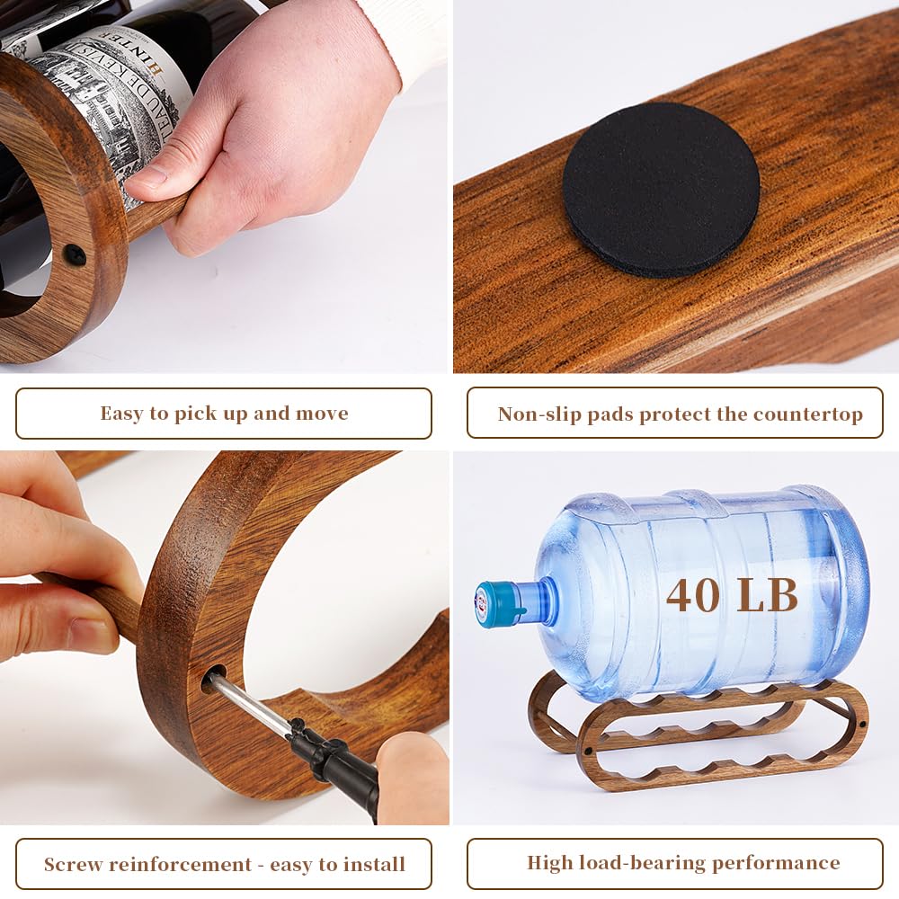 Navtcow Wine Rack and Water Bottle Organizer 2 in 1 for Cabinet and Countertop - Adjustable in 2 Sizes (Acacia Wood 2 Tier) Navtcow