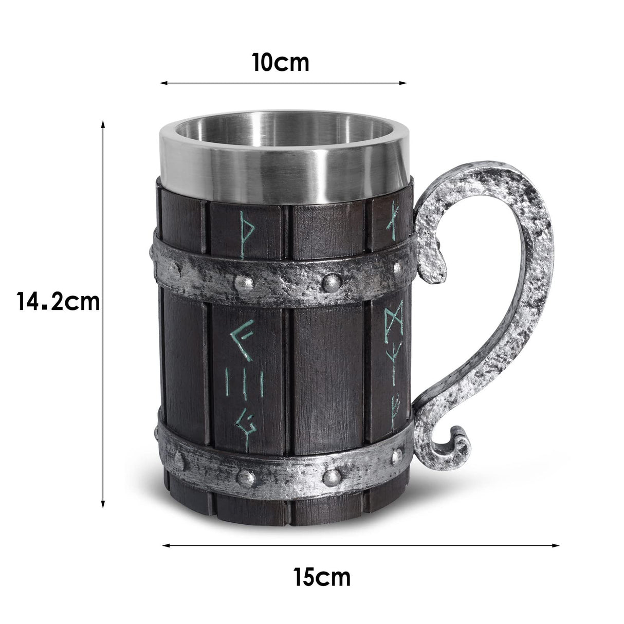 Ottalent Nordic Viking Mug,Oak Wooden Beer Stein Stainless Steel Liner,Nordic mythology Viking Runes Tankard Coffee Cup for Men Father’s Day Gift 18oz. Ottalent