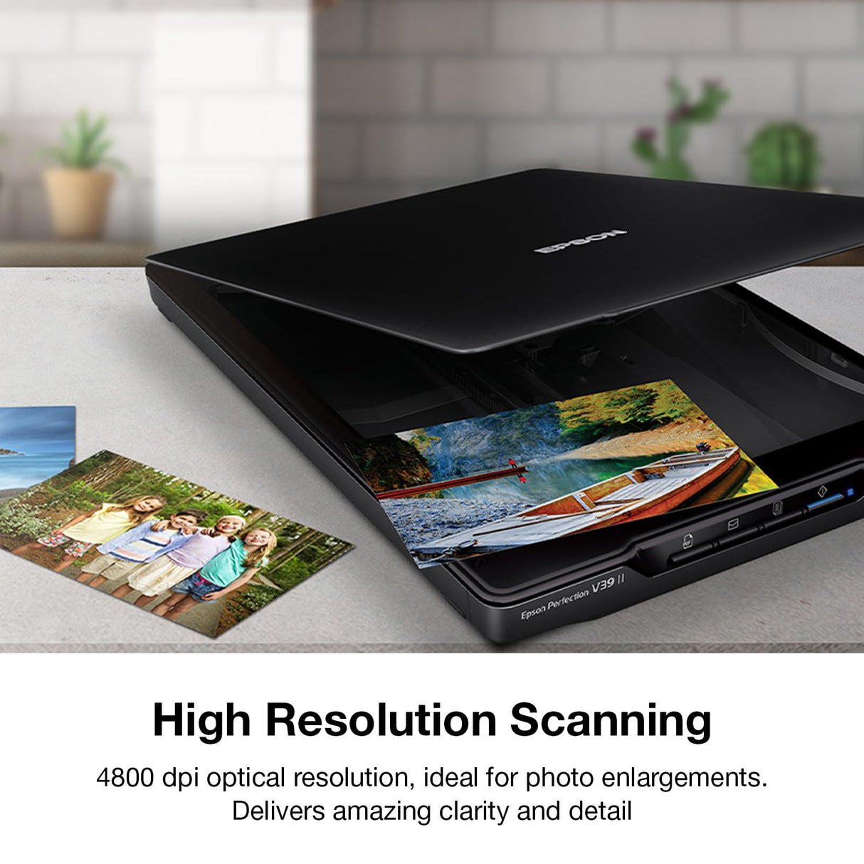 Epson - Perfection V39 II - Color Photo and Document Flatbed Scanner - 4800 dpi Optical Resolution - High-Rise, Removable Lid - Scan to Cloud - USB Power - Image Scanning - Black Epson
