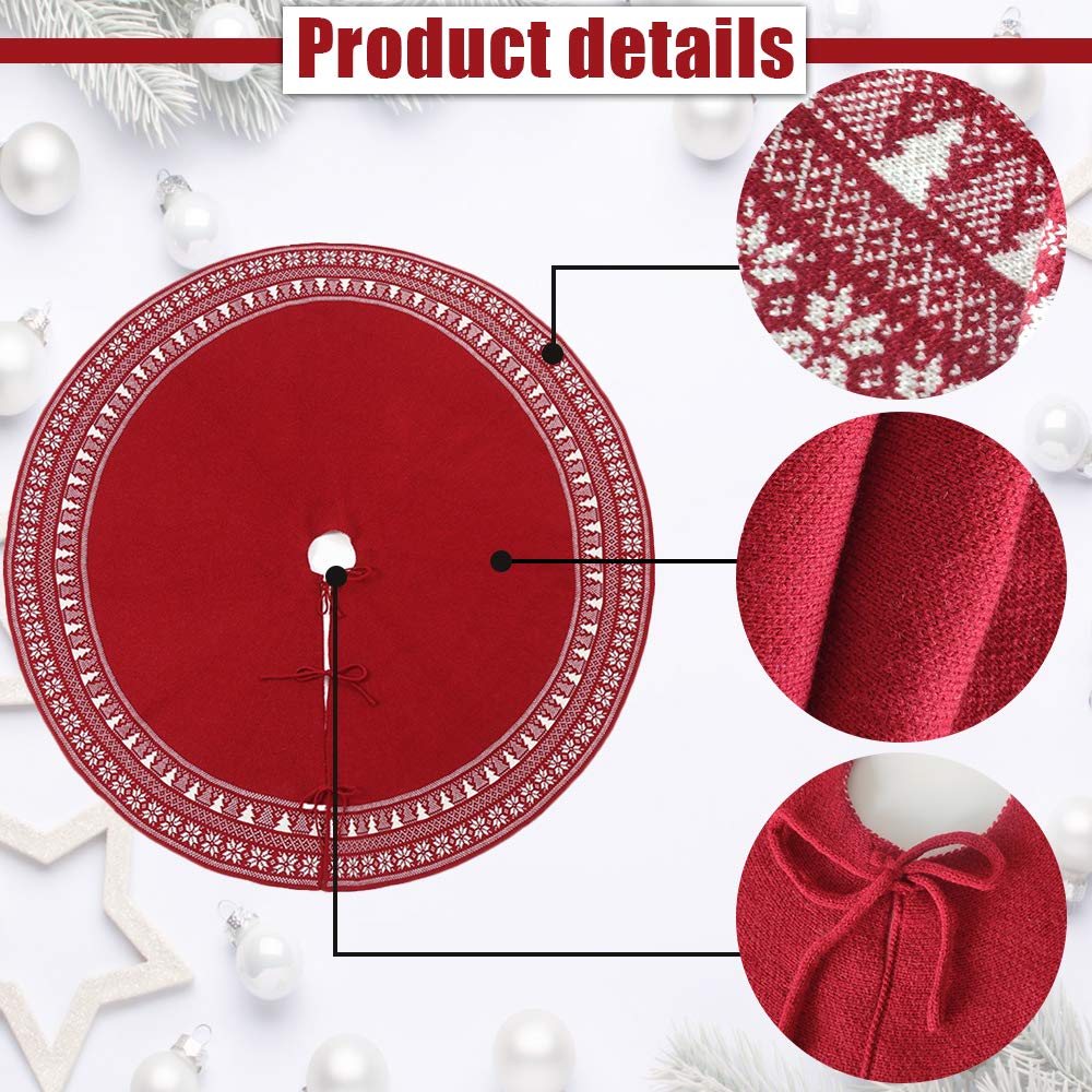 BIANHUA Christmas Tree Skirt, Christmas Decorations,Knitting Wool Retro Small Snowflake Xmas Tree Skirt Decorations,Can be Used as a Shawl.(48 Inch,Red)… BIANHUA