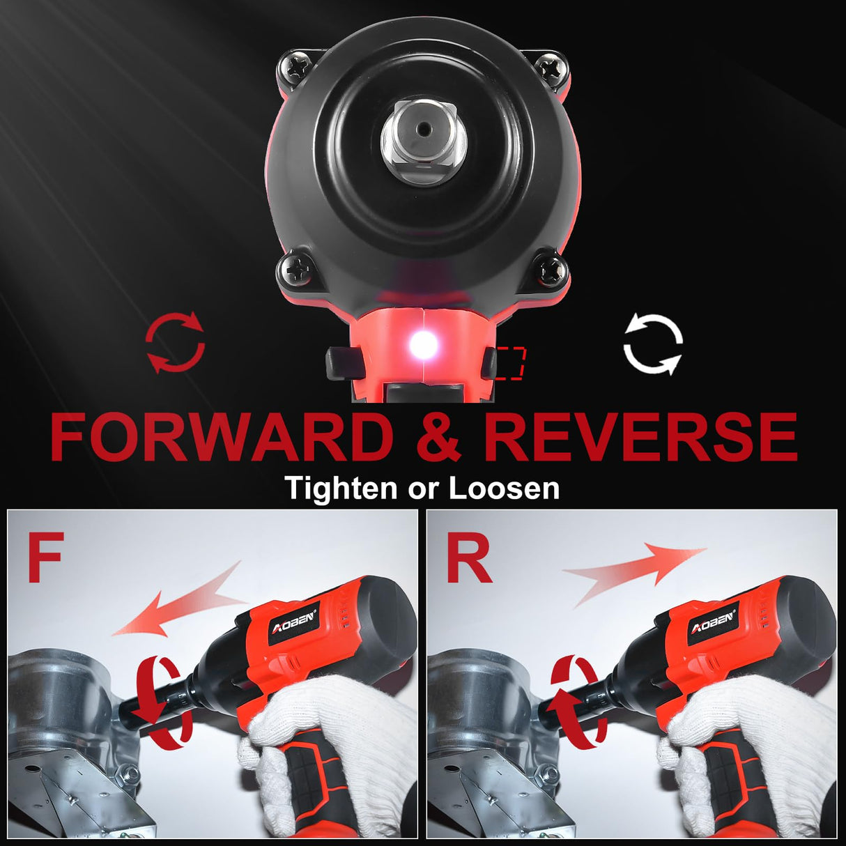 AOBEN Cordless Impact Wrench 1/2 Inch, Power Impact Gun Kit, Max 600N. M/450Ft-lbs High Torque Electric Impact Driver for Car RV Tire, 4.0Ah Battery, Charger, 6 Sockets & Storage Tool Case AOBEN