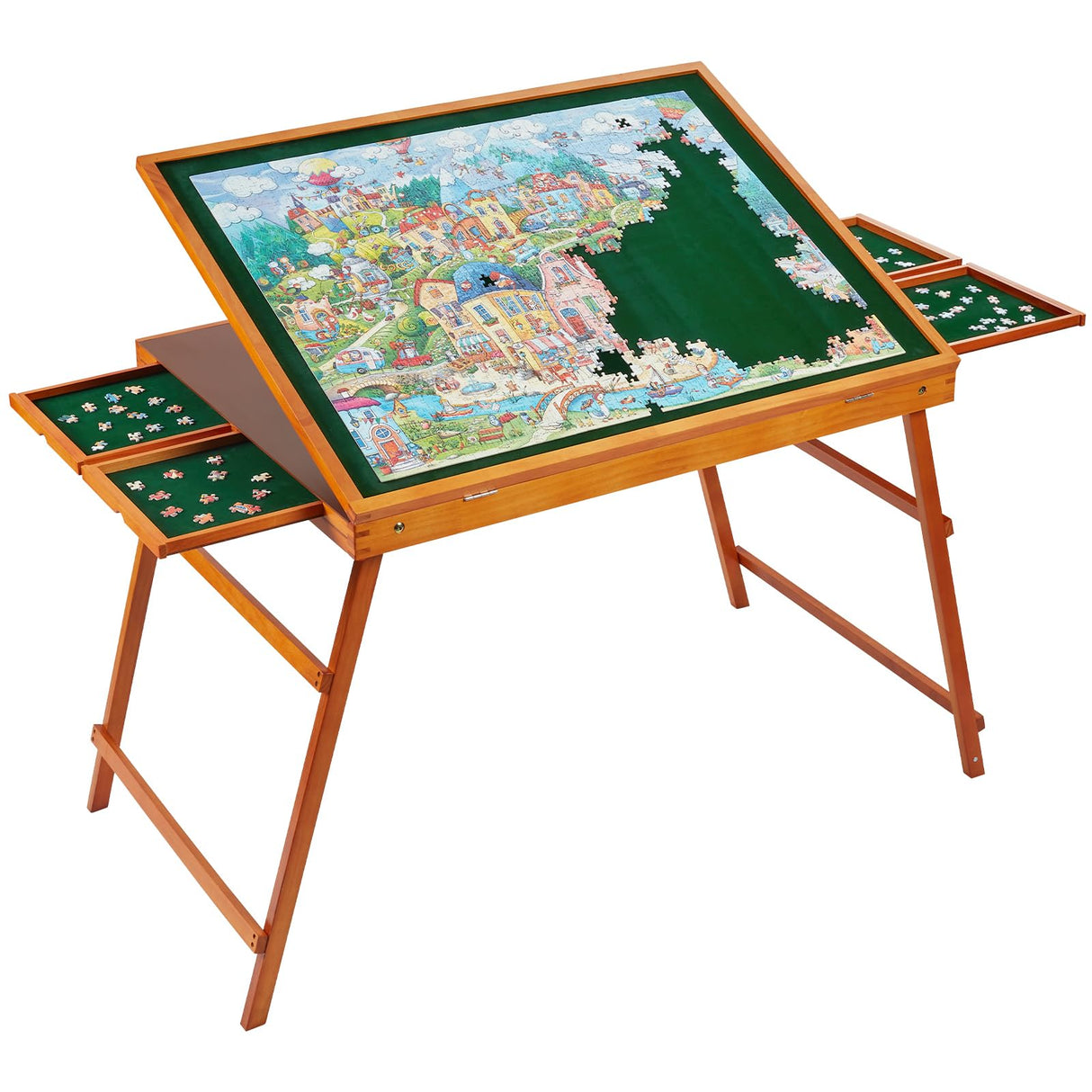 1500 Piece Wooden Jigsaw Puzzle Table with Drawers and Cover, Adjustable Puzzle Board with Foldable Legs, Portable Tilted Puzzle Easel for Adults, Velvet-Lined Tabletop and Drawers, Heavy Duty XIJ
