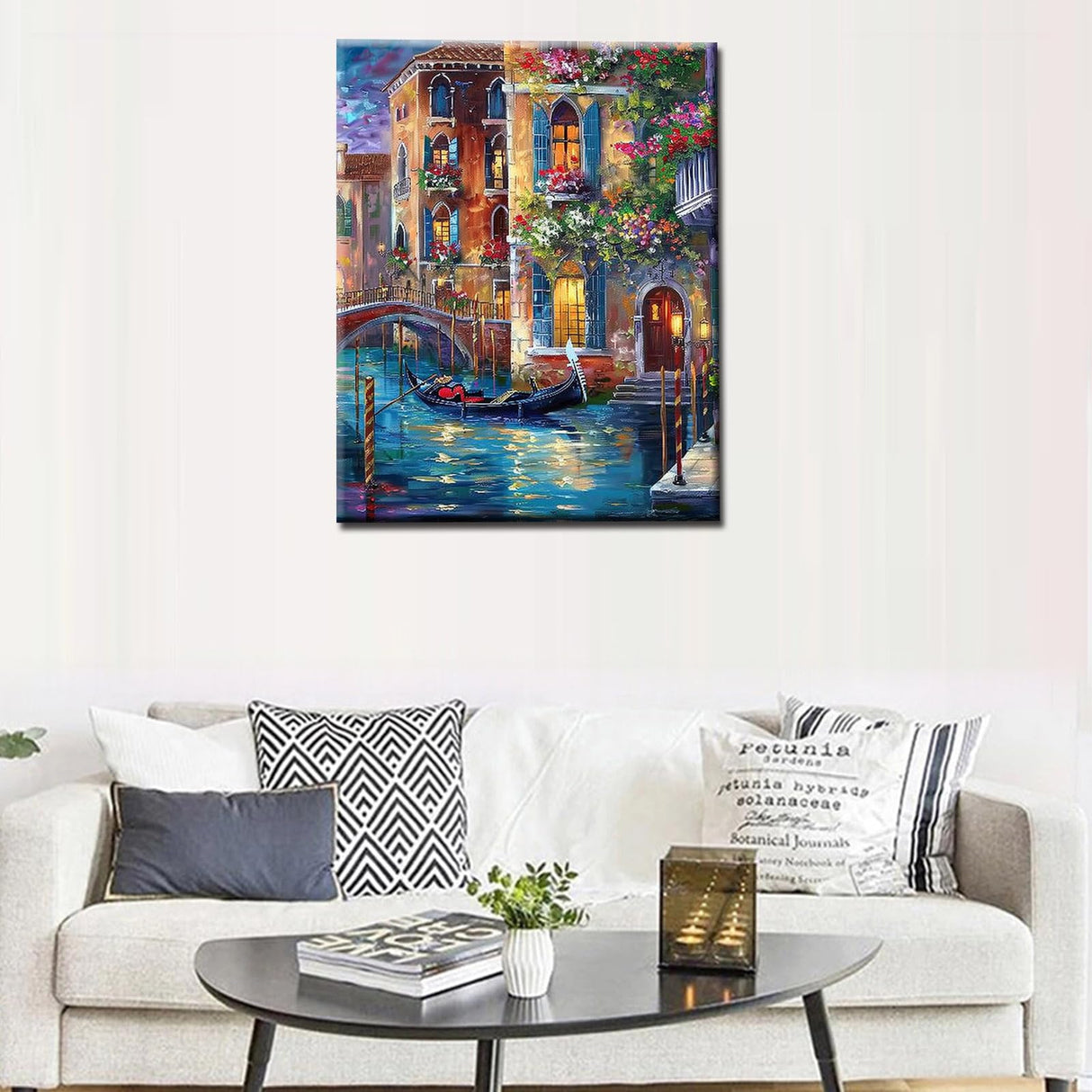 Venice Gondola Landscape Paint by Numbers Kits 16x20 inch Canvas Graffitic Building with Flowers DIY Oil Painting for Adults Beginner, 16''x20' inch Boat Paintwork with Brushes Office Decor(DIY Frame) Tucocoo
