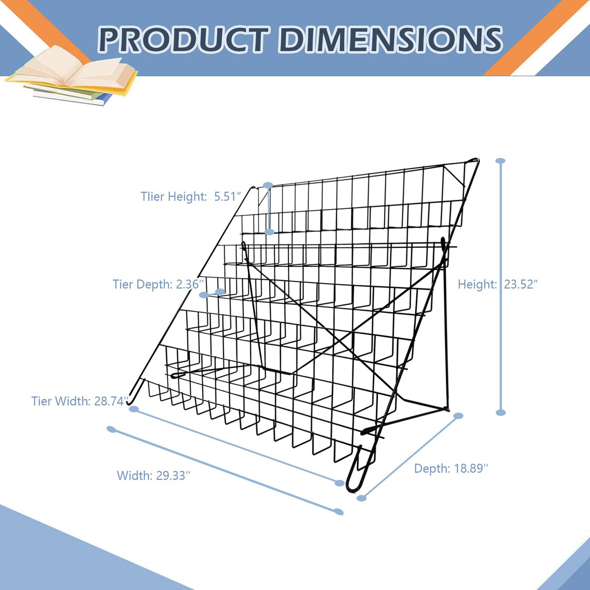 NEESEEYEE 6 Tier Wire Magazine Rack - Comic Book Rack Wide Wire Tabletop Display Rack for Exhibitions Office Table Top Book Brochure Literature Comic Greeting Card Shelf Holder Stand NEESEEYEE
