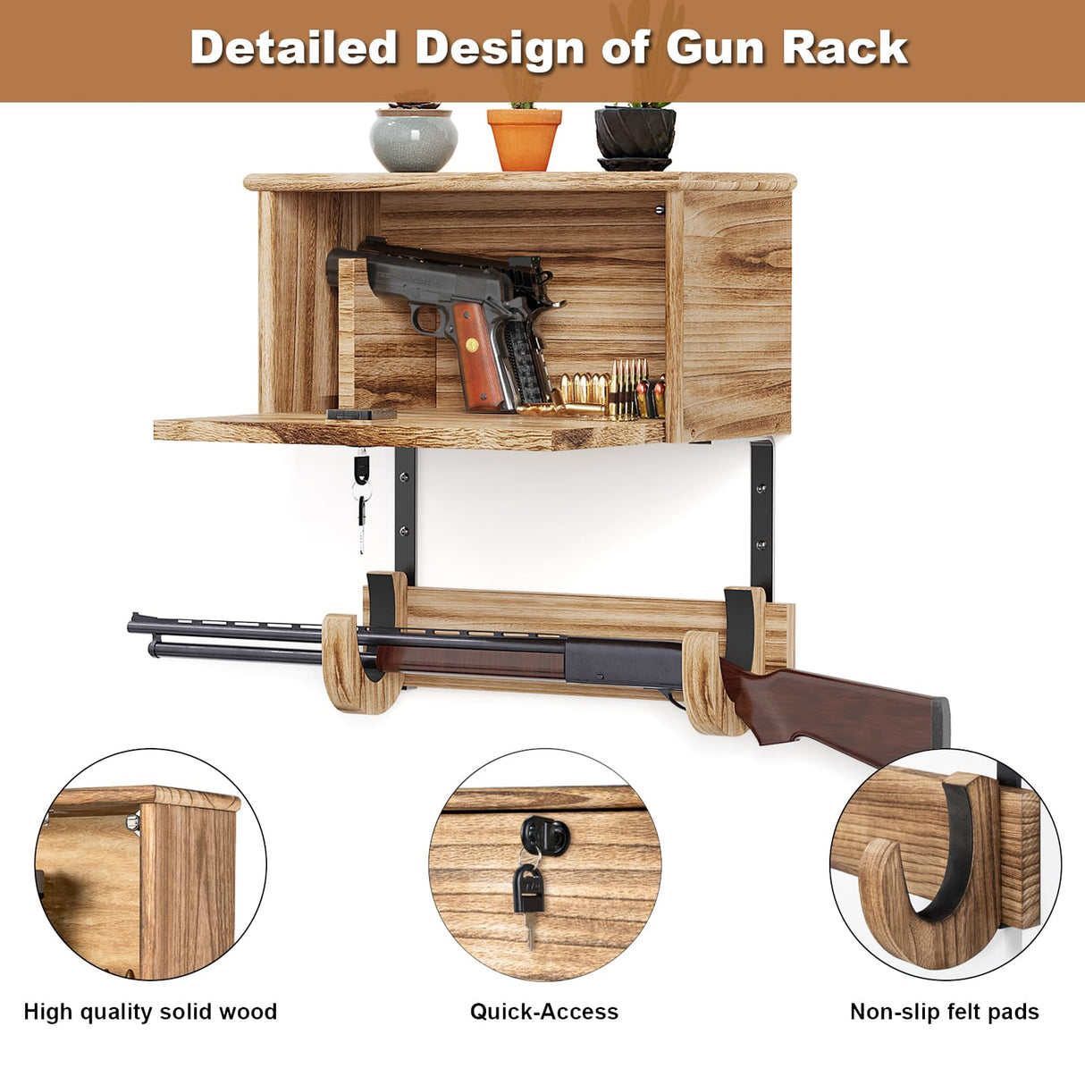Gun Rack Wall Mount Hold Up Displays,Horizontal Gun Racks for Wall, Pistol Rack Stand,Shotgun Holder, Rifle Wall Mount,Gun Hardwood Hanger Miratino