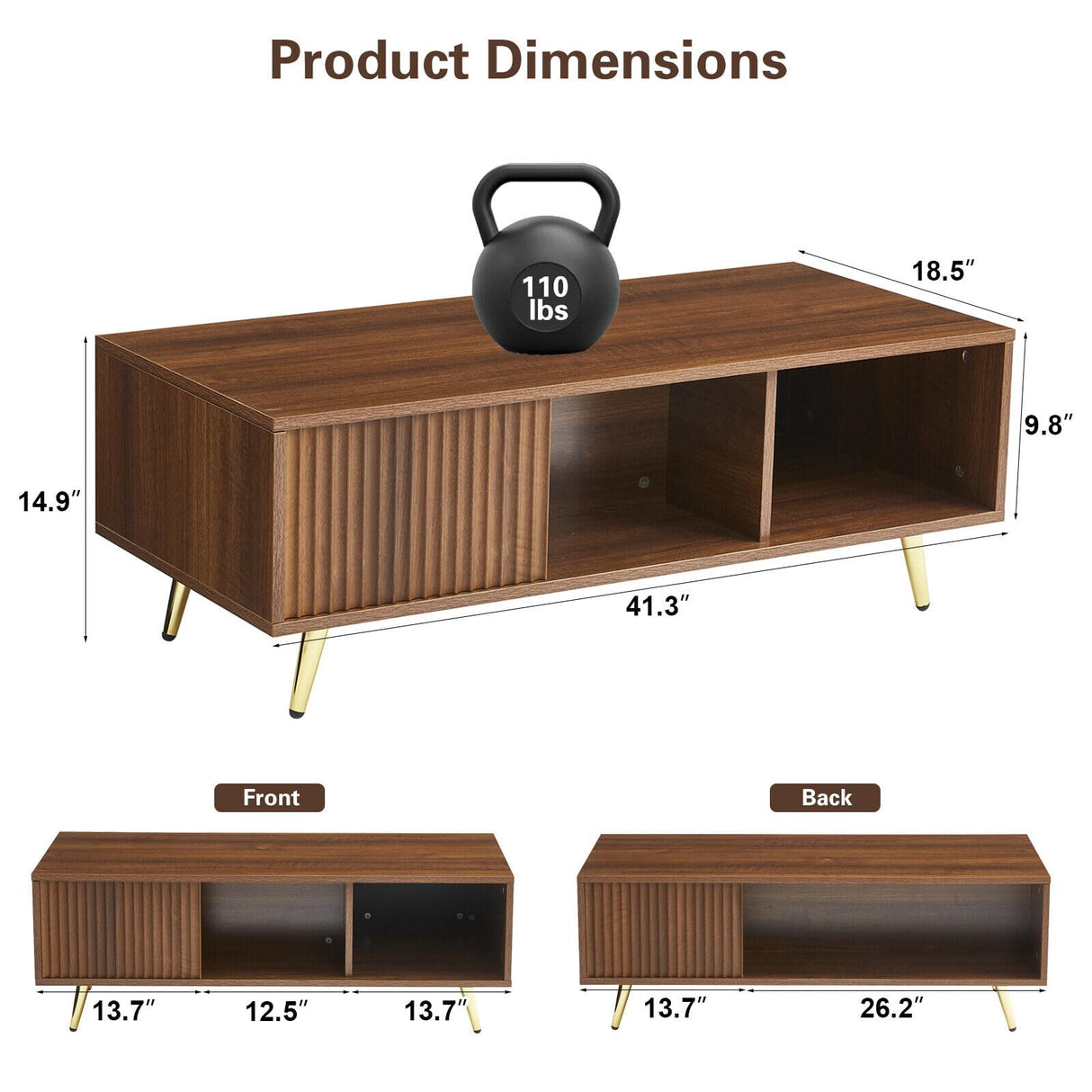 COSVALVE 41.3IN LED Walnut Coffee Tables for Living Room with 16 Colors LED Lights, Modern Minimalist Coffee Table with Fluted Panel, Rectangle Center Table Game Table COSVALVE