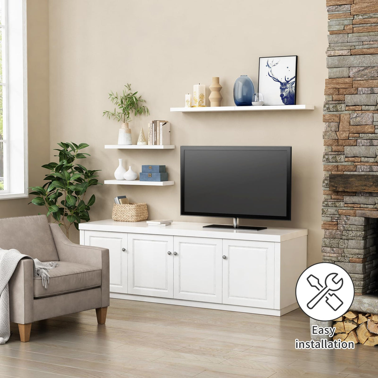 Forbena White Floating Shelves for Wall Decor, 24 Inches Long Wall Shelves for Bedroom Storage, Large Deep Wall Mounted Shelves for Bathroom, Laundry Living Room Book, Kitchen, Closet, Set of 3 Forbena