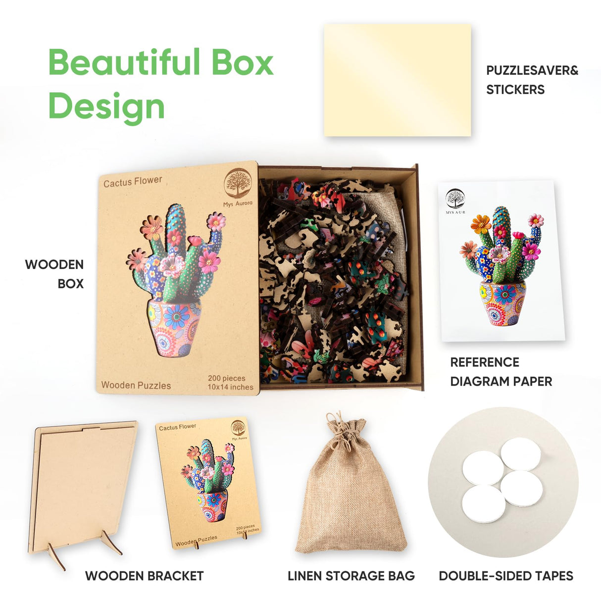 Mys Aurora Puzzles for Adults Cactus Flower Wooden Puzzles, 500 Pieces Unique Shaped Liberty Jigsaw Puzzles, Birthday for Adults and Kids, Fun Challenge Family Game 16.7'' x 23.4'' Mys Aurora