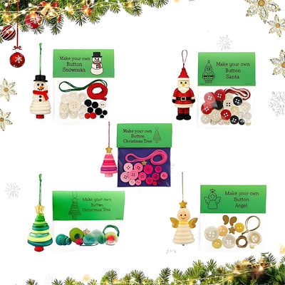 Button Ornament Kits - DIY Christmas Button Ornament Kit, Kids & Family Craft Set, Christmas Decorations for Tree Handmade, Hand-Assembled Fun Xmas Tree Hanging for Holiday Decorations