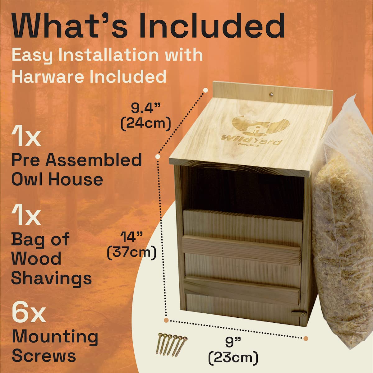 WildYard Owl House with Real Wood - Easy to Hang - Prebuilt Nesting Box for Kestrels - Cedar Shavings & Screws Included WildYard