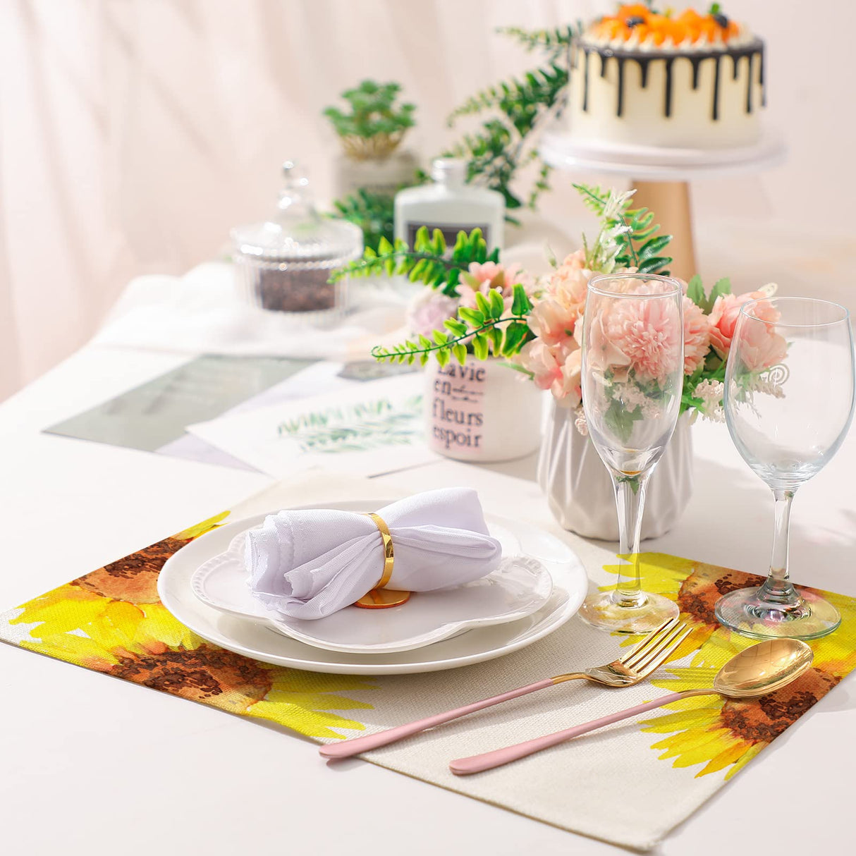 Tegeme Sublimation Blank Placemats Mats White Burlap Placemats Washable Placemats for Dining Tables Birthday Party Wedding DIY Table Mats Kitchen Home Holiday Table Decor 12 x 16 Inch(16 Pieces) Tegeme