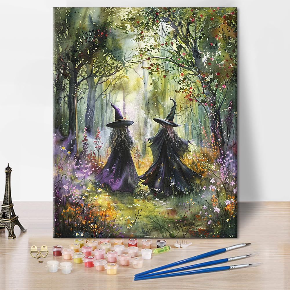 TUMOVO Paint by Number for Adults Two Witch in A Forest Paint Number Kits DIY Acrylic Painting for Adults Witch Paint by Numbers Adults' Paint-by-Numbers Kits Arts Craft for Wall Decor, 16x20 Inch TUMOVO