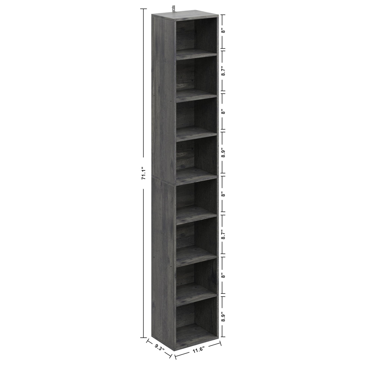 IRONCK Tall Narrow Bookshelf 8 Tiers, Compact Corner Bookcase, Easy to Match for Living Room, Office, Study, Bedroom IRONCK