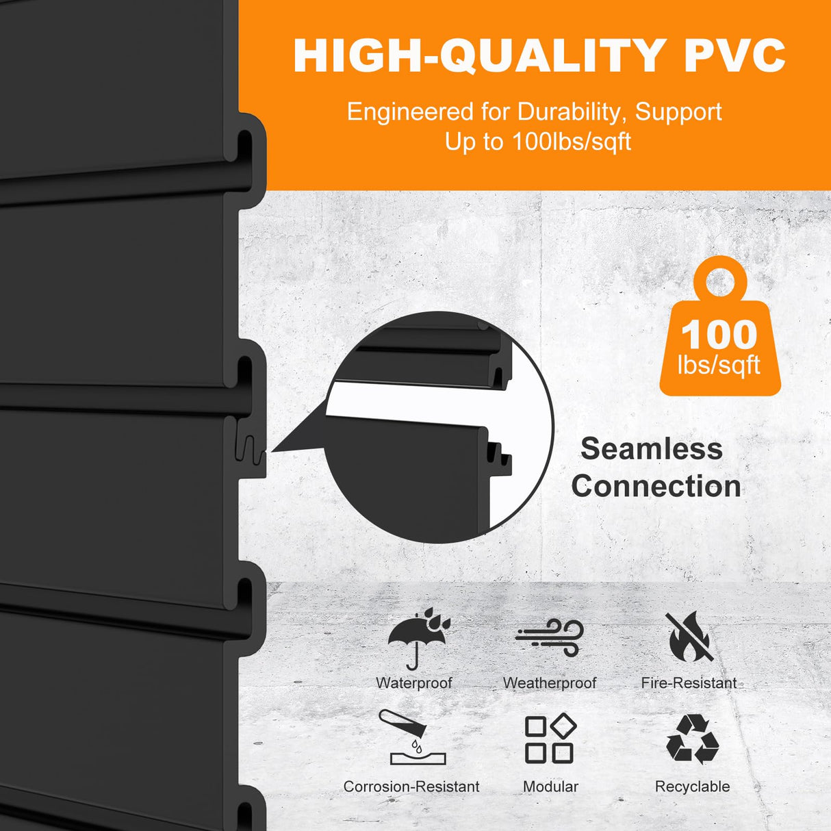 DoCred Slat Wall Paneling Organizer, 4x7.5 FT PVC Garage Slatwall Storage Systems, Heavy Duty Mounted Slat Peg Board for Tool Organization Ladder Bike Rack (Black) DoCred