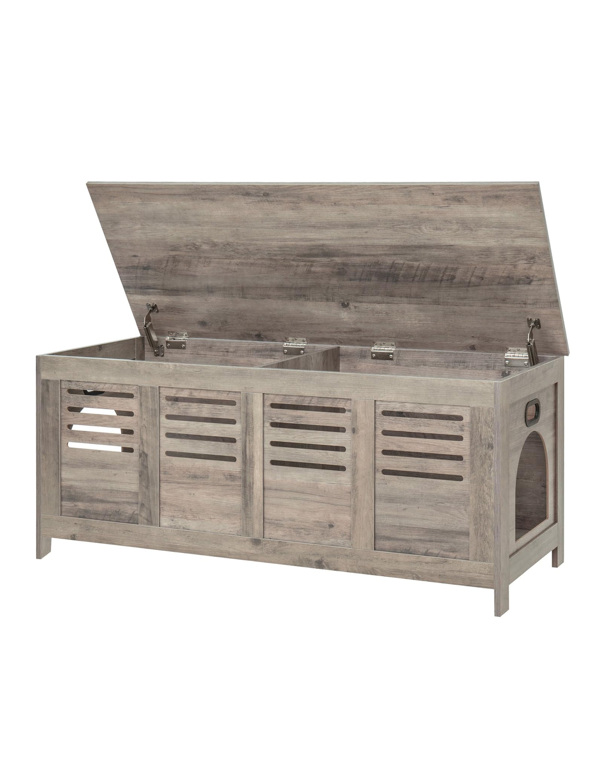 DINZI LVJ Litter Box Enclosure Furniture for 2 Cats, Top Opening Hidden Litter Box with Double Rooms, Dual Cat House with Good Ventilation, 47.2" Wooden Cat Washroom, Box Cabinet, Greige DINZI LVJ