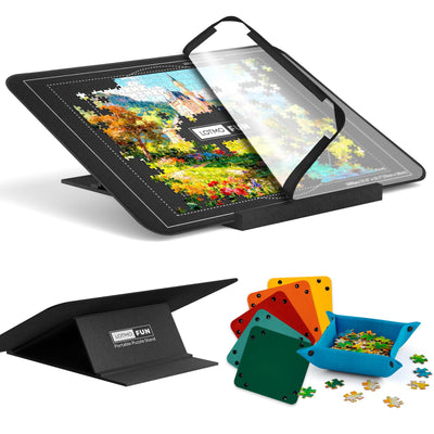 LOTMOFUN Puzzle Board for 1000 Pieces with Angle Adjustable Stand, Patented Lightweight Felt Jigsaw Puzzle Board with 6 Sorting Trays & Cover, Jigsaw Puzzle Table with Storage & Non-Slip Surface