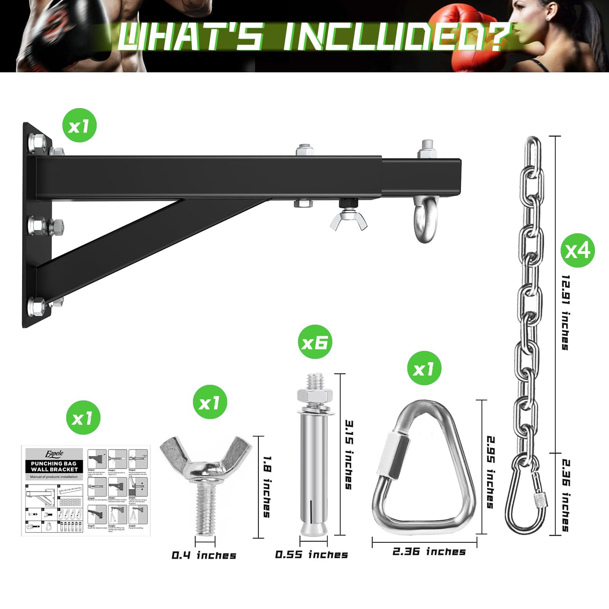 Eapele Heavy Bag Mount, Adjustable Punching Bag Wall Mount Bracket for Boxing and Muay Thai Training, Heavy Duty 500 lbs Boxing Bag Hanger for Home Gym MMA, Punching Bag Holder Stand for Hanging Bag Eapele