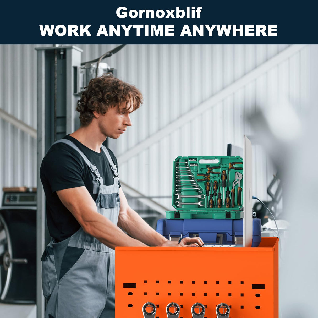 Gornoxblif 7-Drawers Orange Metal Rolling Tool Chest with Wheels,Tool Storage Cabinet with Locking System,Toolbox with Wheels for Garage, Warehouse, Workshop, Repair Shop Gornoxblif