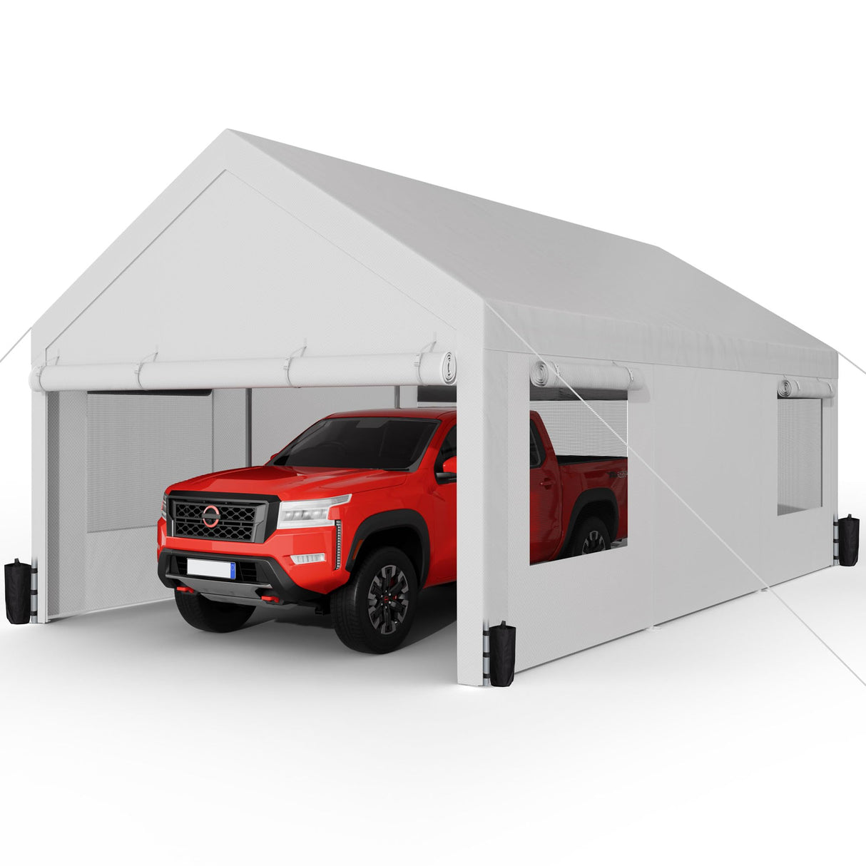 Shintenchi Carport 12' x 20' Heavy Duty Portable Garage, Car Port Canopy with Side-Opening Removable Door & Roll-Up Windows, Car Canopy for Truck,Car,Boat,Motorcycle,White Shintenchi