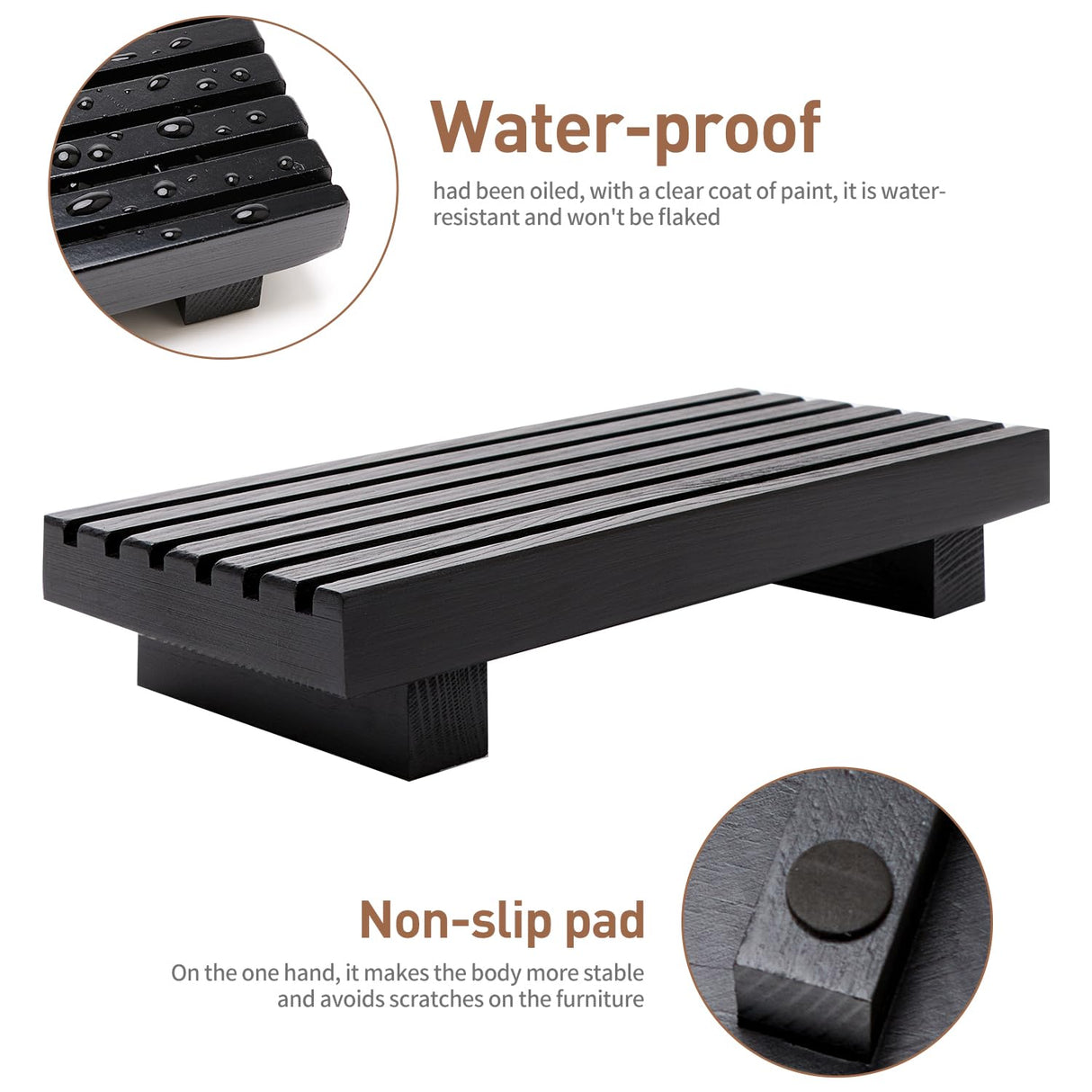 Small Black Bathroom Decor Tray for Counter Dish Soap Holder Wooden Pedestal Stand for Kitchen Sink Soap Dispenser Wood Risers Kitchen Accessories Countertop Vanity Counter Sponge Sink Tray Renawe