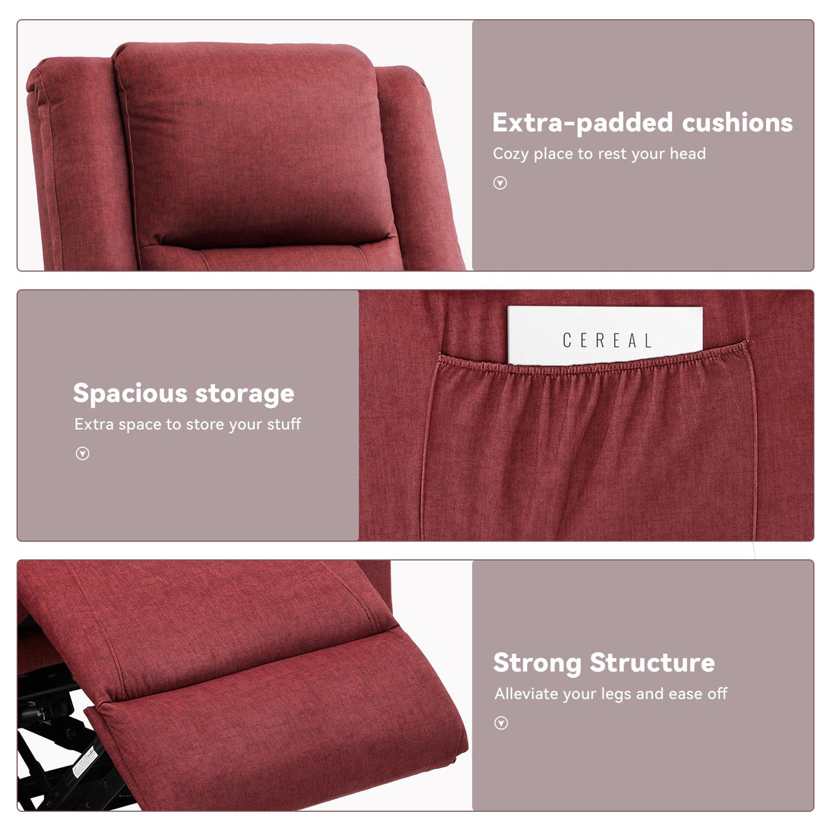 COMHOMA Power Up Lift Chairs Recliners for Elderly, Electric Recliner Chair with Massage and Heat,2 Side Pockets, Fabric (Red) COMHOMA