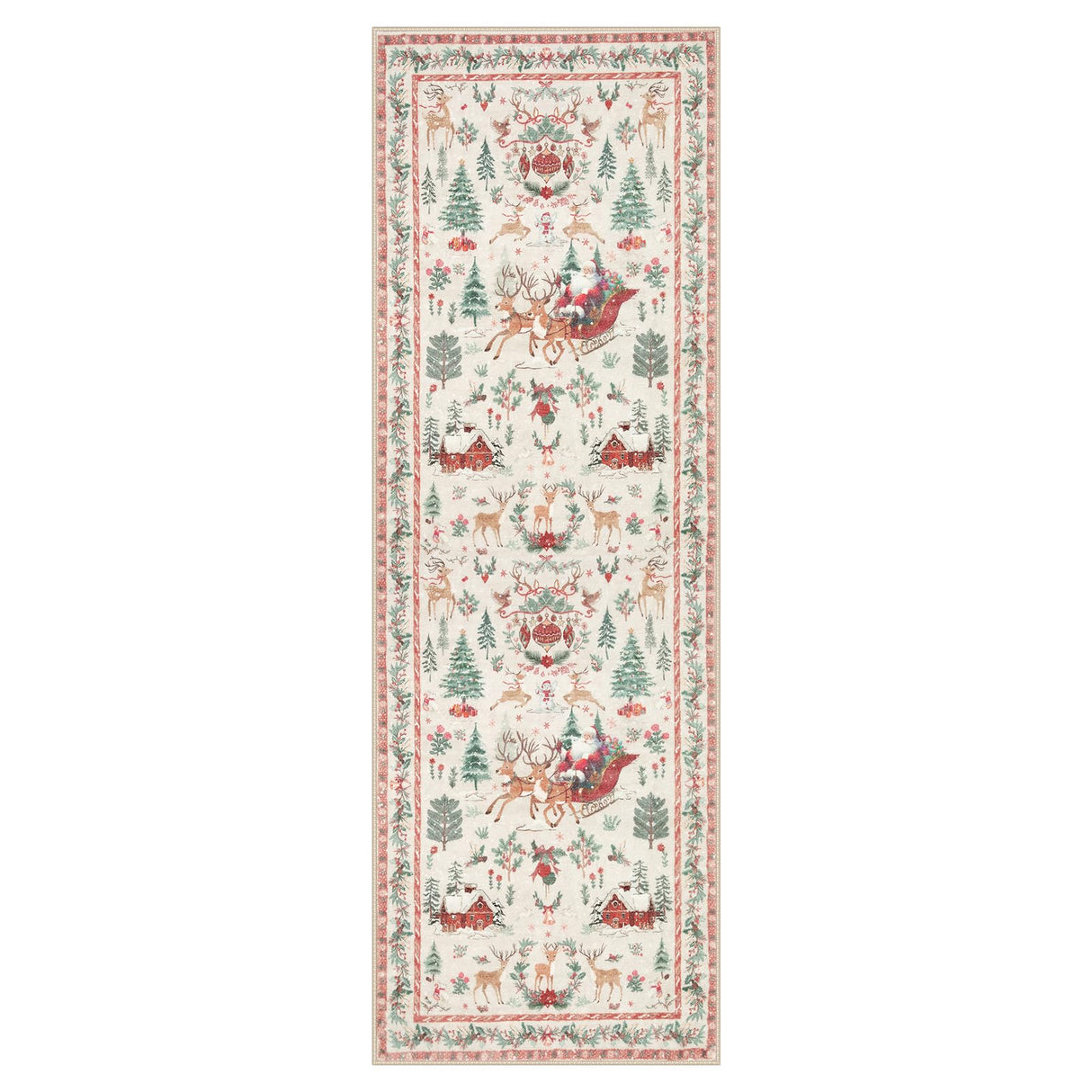 Lahome Christmas Runner Rug 2x6 Beige Runners for Hallways,Kitchen Rugs Non Slip Washable Entryway Carpet Runner,Soft Christmas Tree Santa Claus Runners for Bathroom Holiday Decor(2'x6',Beige) Lahome